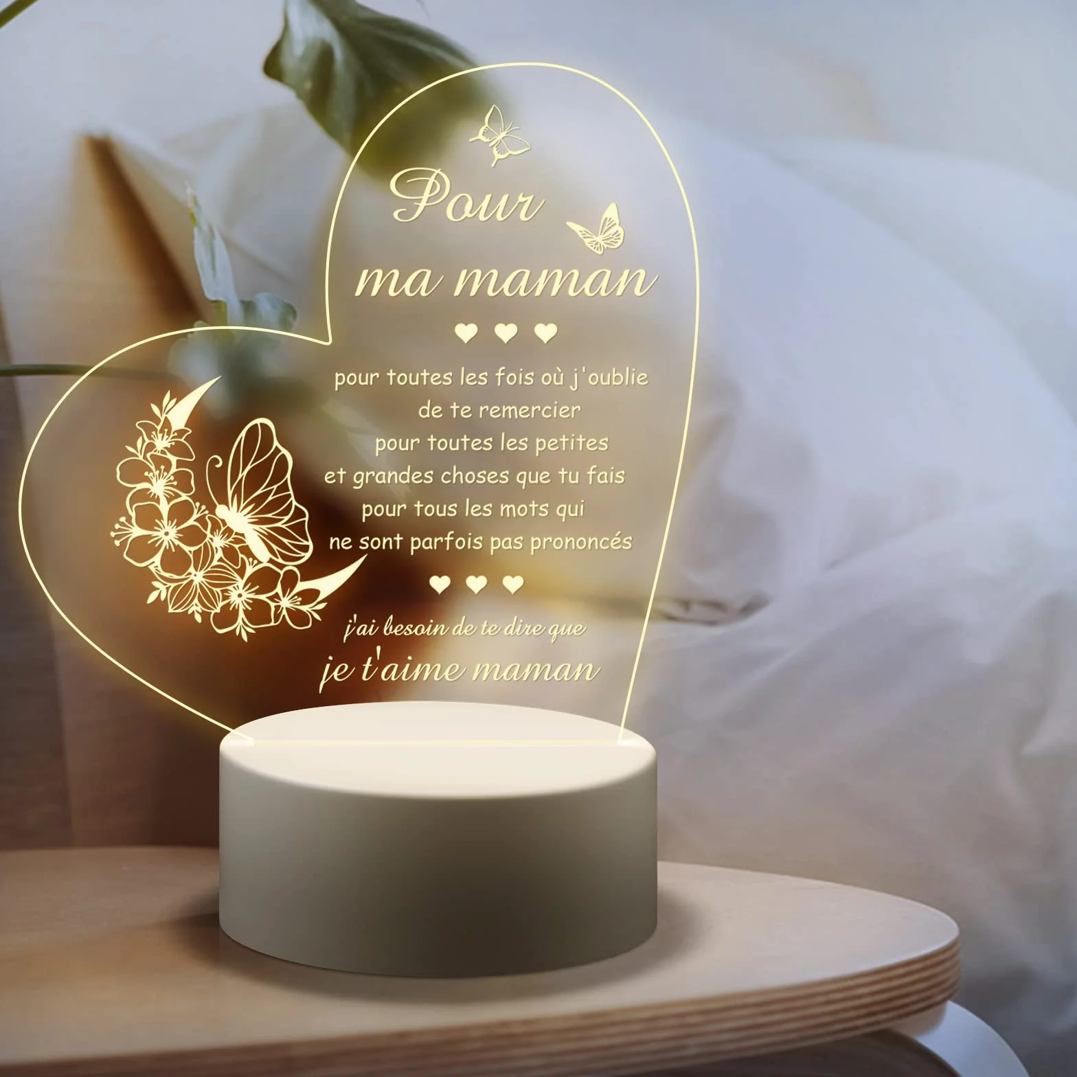 Veilleuse en Acrylique Cadeau Fete des Meres Maman Anniversaire Noel