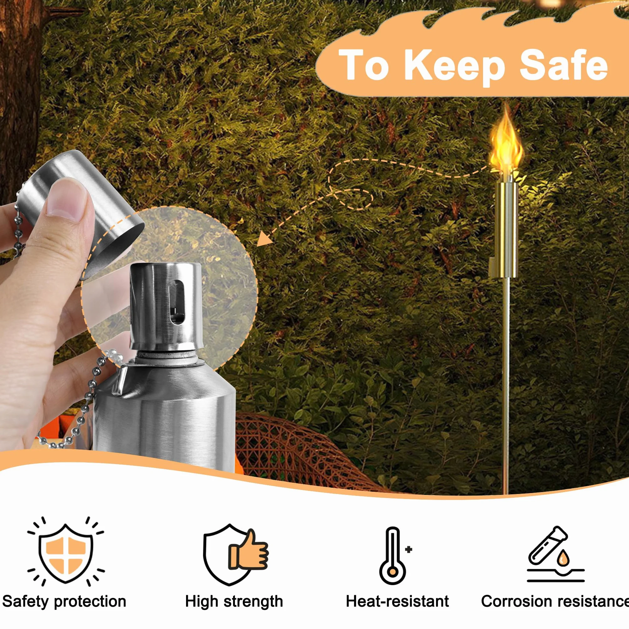 Lot de 6 torches de jardin en acier inoxydable 330 ml 115 cm rechargeable à huile