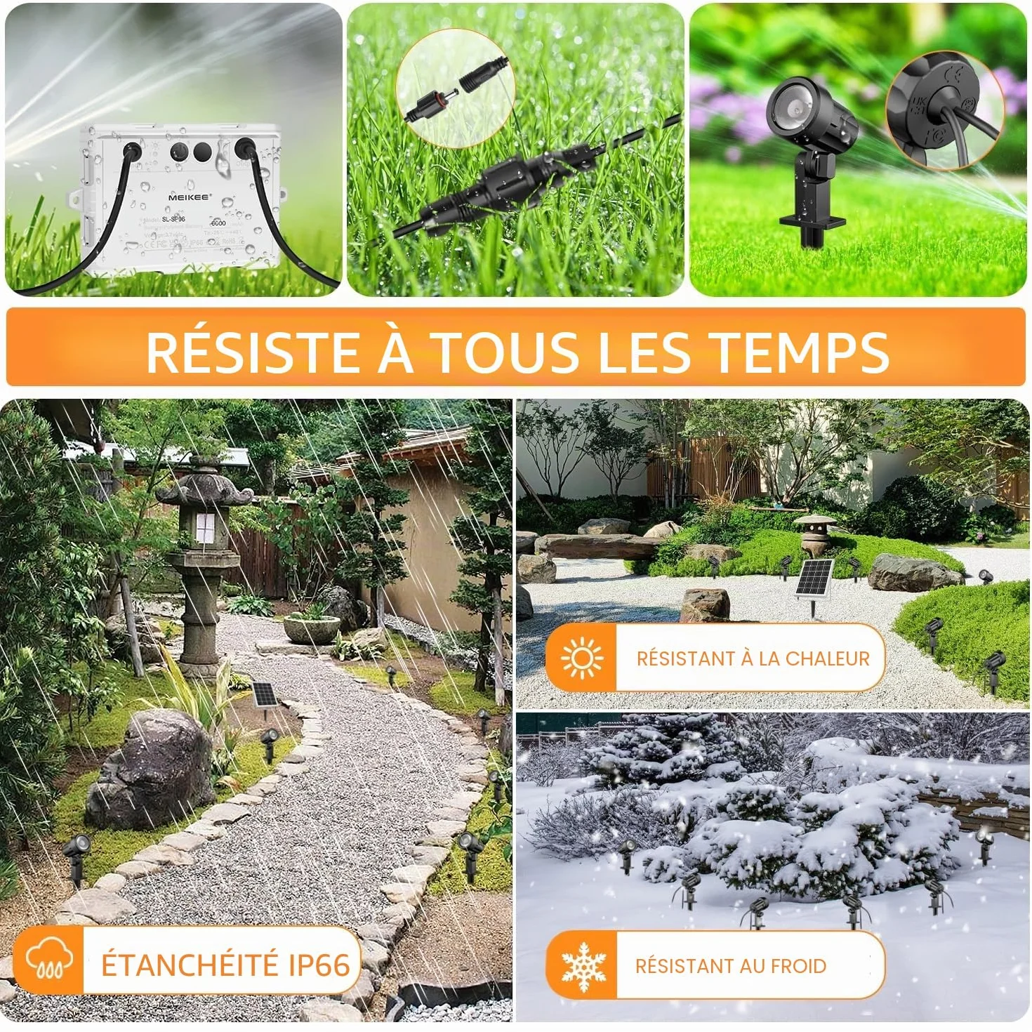 MEIKEE Lampe Solaire Exterieur IP66 3000K 6V 6W 6000mAh 3 Modes Eclairage Jardin