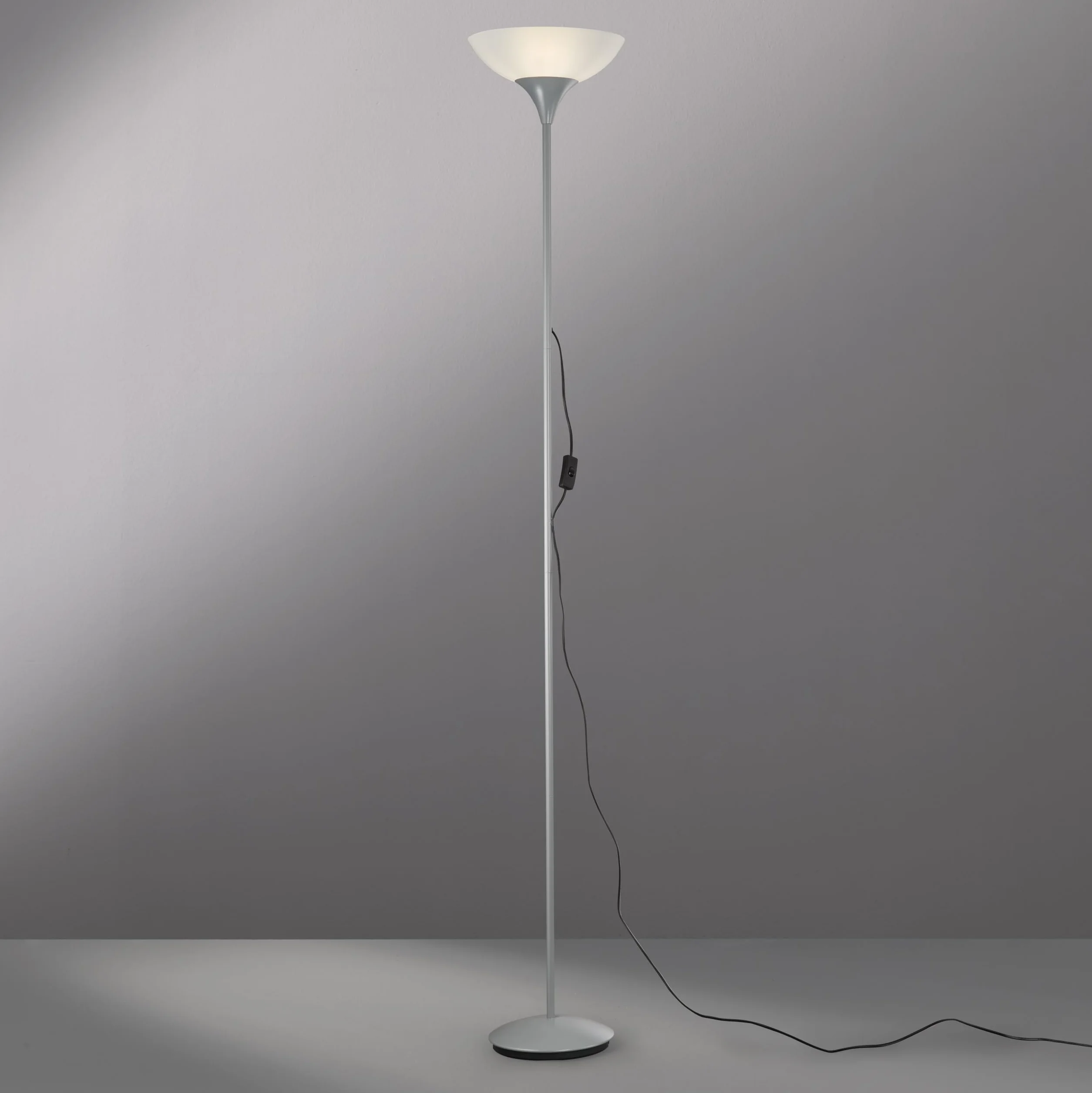 Lampadaire Dezwo 1xE27 Plastique Blanc Métal Titane Ø230mm H180cm IP20 Interrupteur