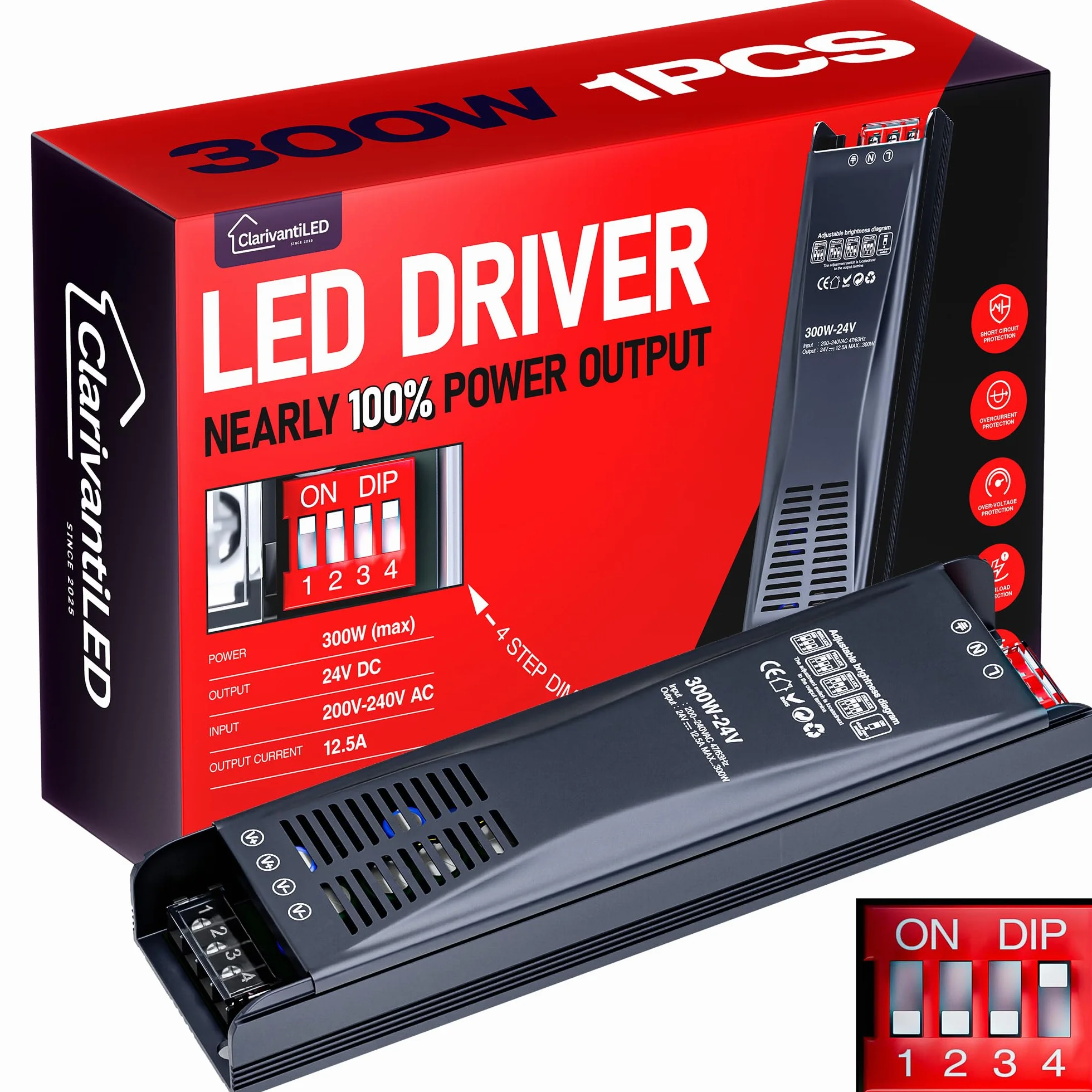 Transformateur LED dimmable 24V 300W 12.5A 230V Alimentation DC basse tension