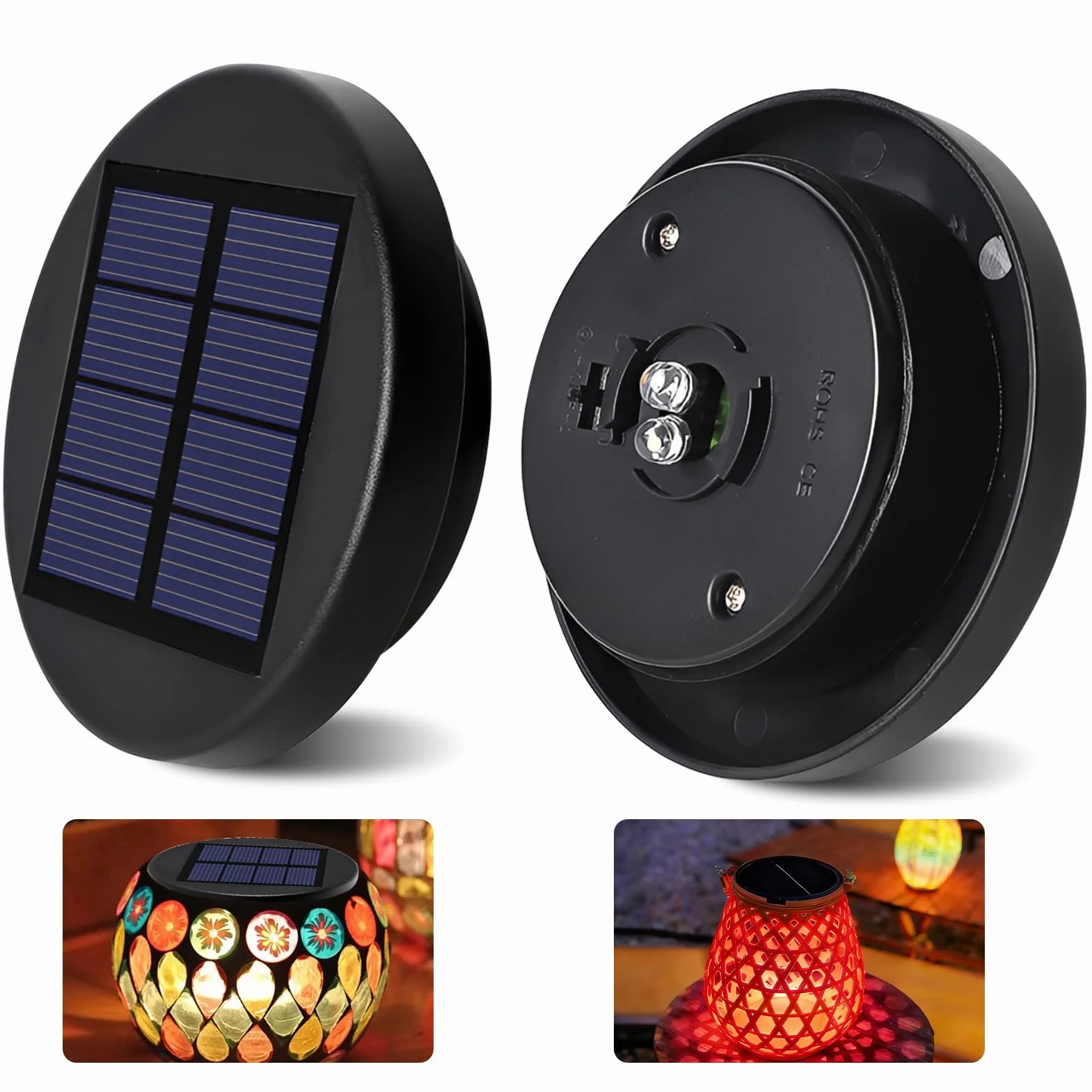Lot de 2 lampes solaires de rechange 6 cm - Lampes solaires de jardin étanches avec 2 LED RVB - Boîtier batterie solaire 800 mAh