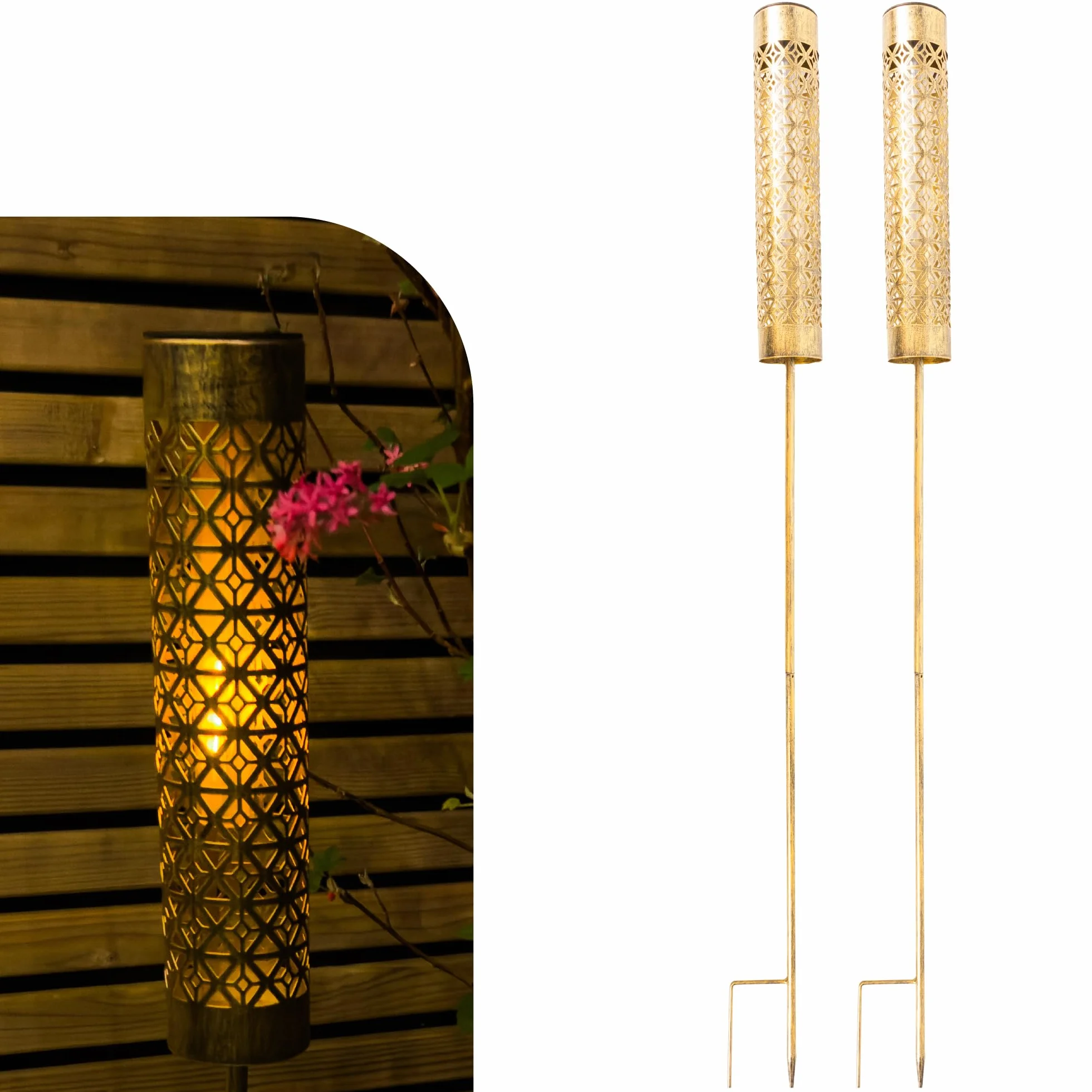 Lampes Solaires de Jardin avec Effet Flamme mobile – Lot de 2 Torches LED Extérieures en Métal