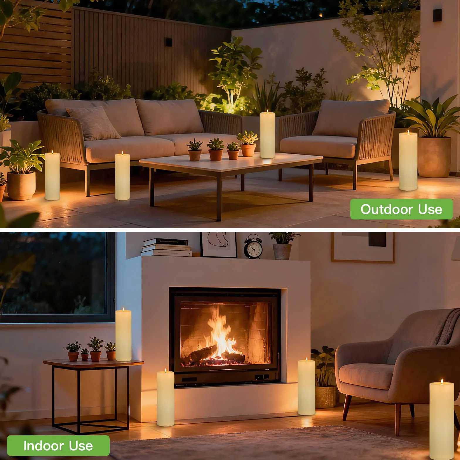 Kimjo Grandes Bougies LED Sans Flamme Extérieur Etanche 10CM x 30CM Blanc Ivoire avec Télécommande Minuterie