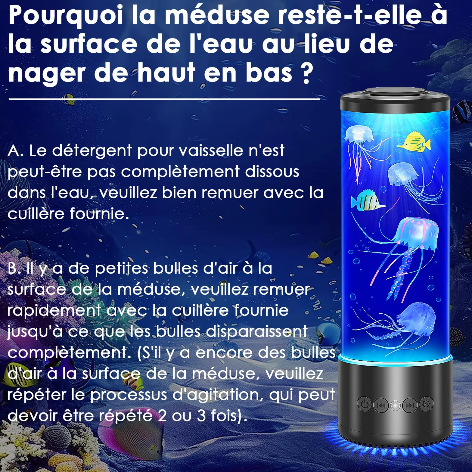 Radikor Lampe Méduse Bluetooth avec 12 Bruits Blancs, 10 Couleurs et Télécommande, Lampe Jellyfish Lumineuse pour Enfants Adultes
