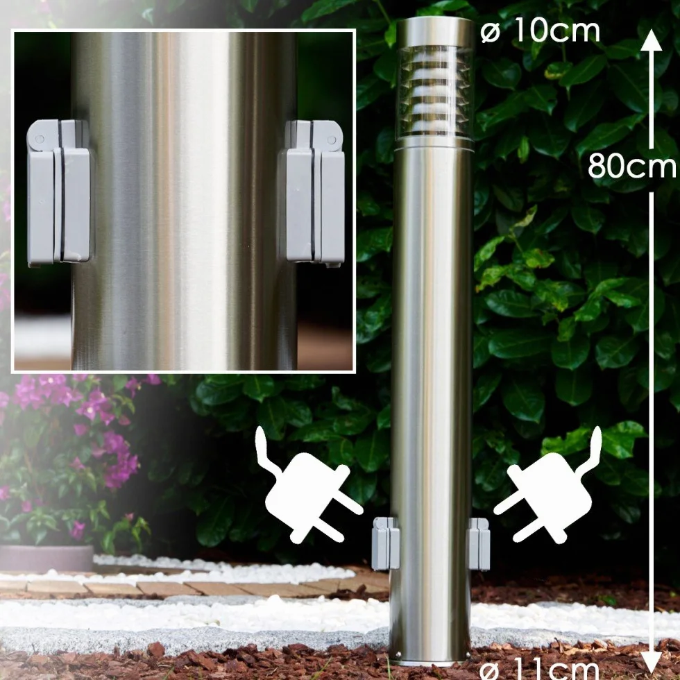 Potelet d'extérieur Dakar 2 prises électriques lampe jardin acier inoxydable plastique IP44 E27