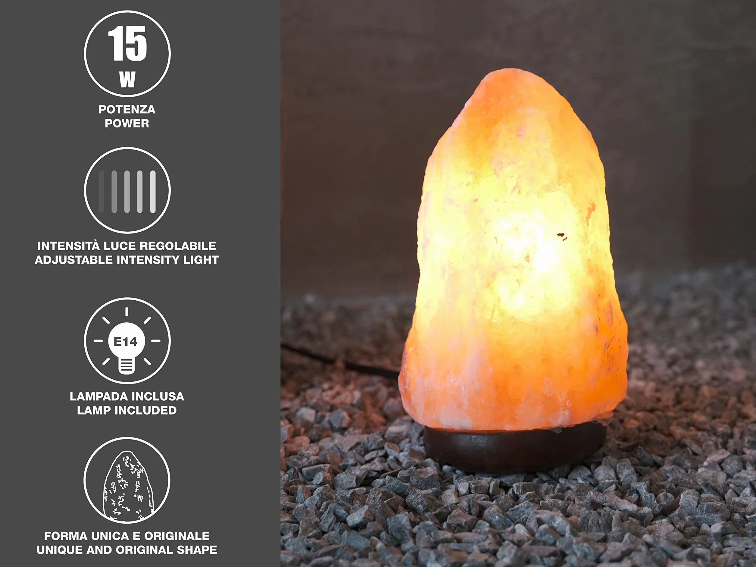 BEPER P201UTP100 Lampe de Sel de l'Himalaya Naturelle Faite à la Main avec Base en Bois Rose