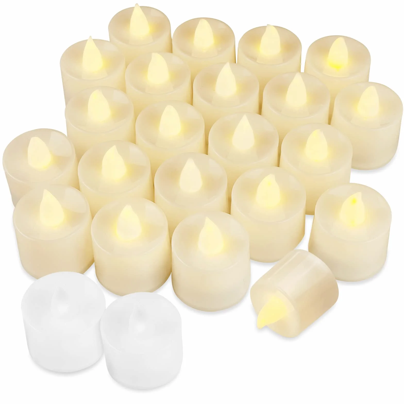 Firschoie 24 bougies LED chauffe plat à piles, Bougies Scintillantes Réalistes lumière jaune chaude pour décoration mariage extérieur