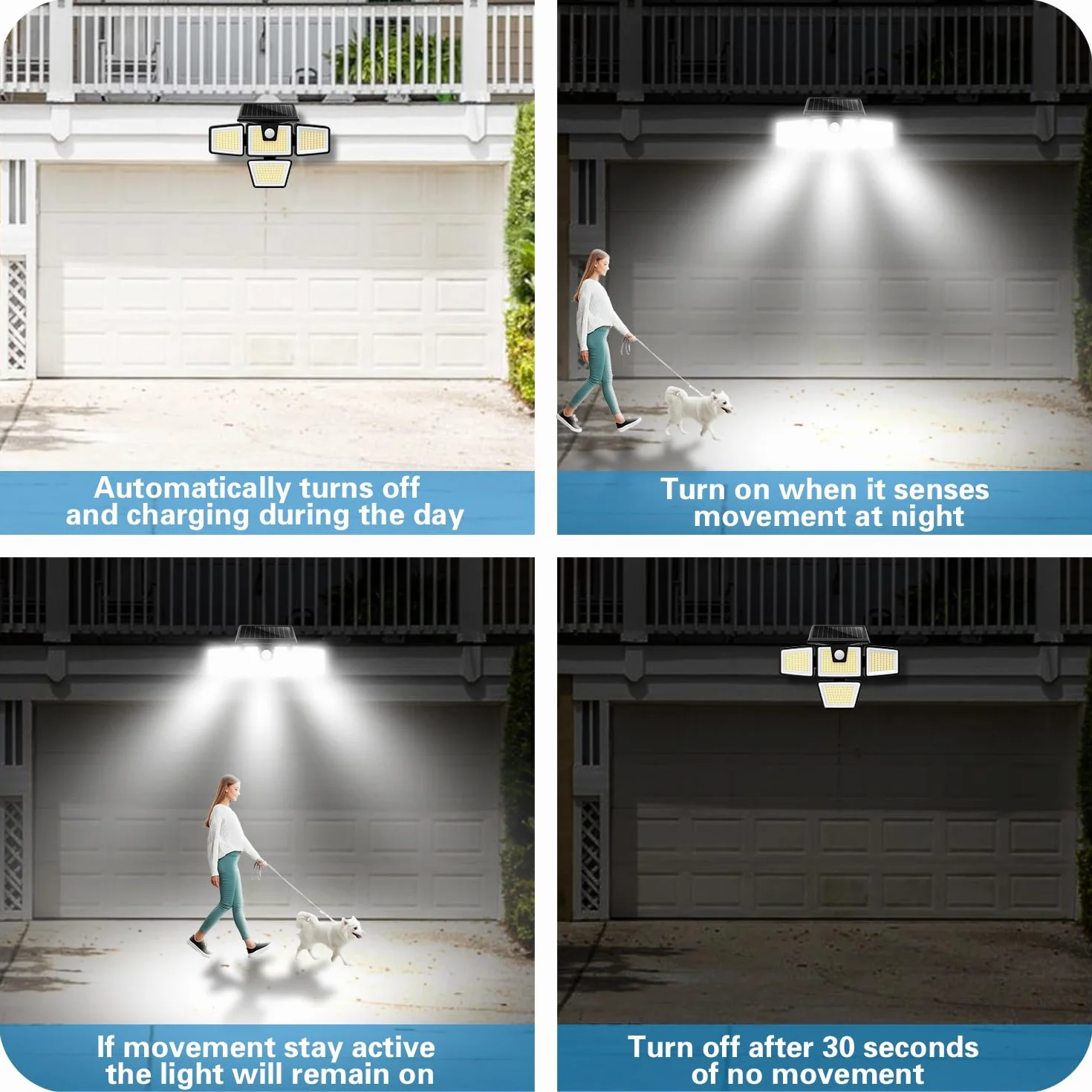 AmeriTop Lumières Solaires Extérieur LED Détecteur de Mouvement 4 Têtes IP65