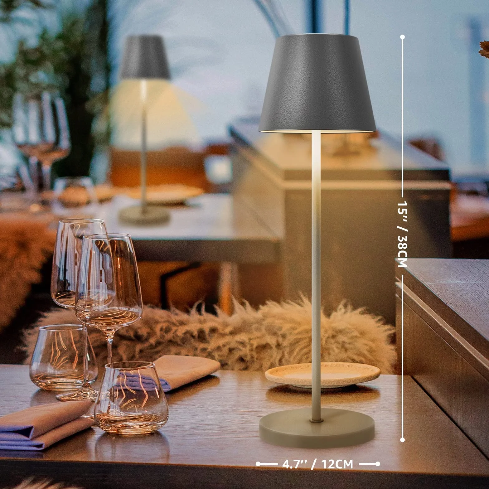 FUYO Lampe de Table LED Sans Fil Rechargeable IP54 3000-6000K Gris