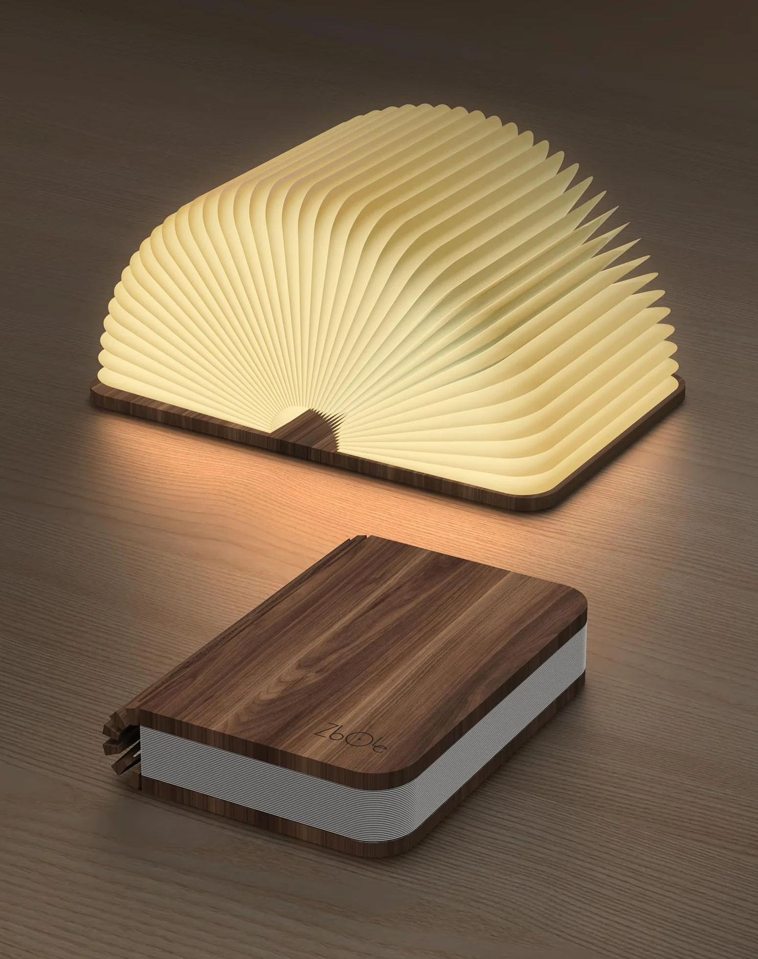 Lampe Livre en Bois 12CM Pliable à Piles LED Magnétique Noyer