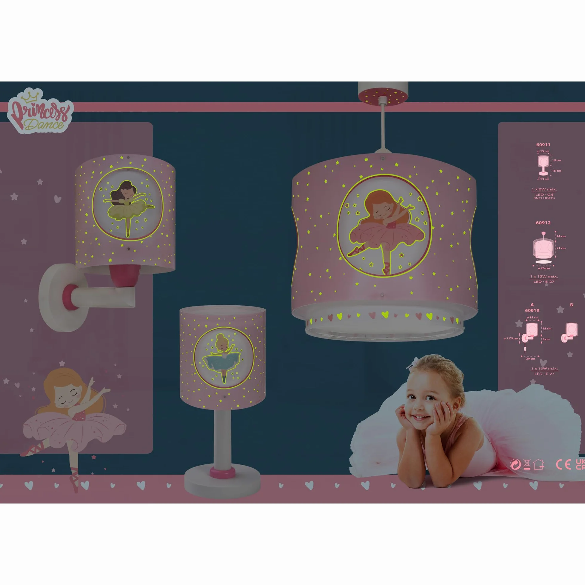 Dalber Lustre Chambre Lampe Suspension Enfand ballerine Rose E27