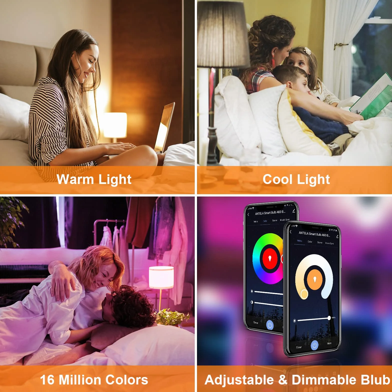 ANTELA Ampoule Connectée WiFi E14 A60 LED Intelligente RGB+CCT 2700K-6500K Compatible Alexa Google Home 2 PCS