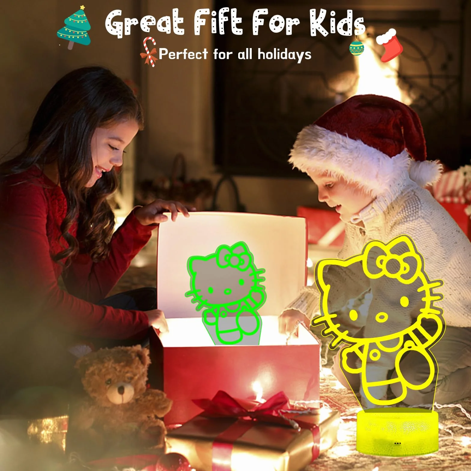 Kitty Veilleuse 3D LED Enfants USB Smart Remote Control 16 Couleurs Lampe Chevet