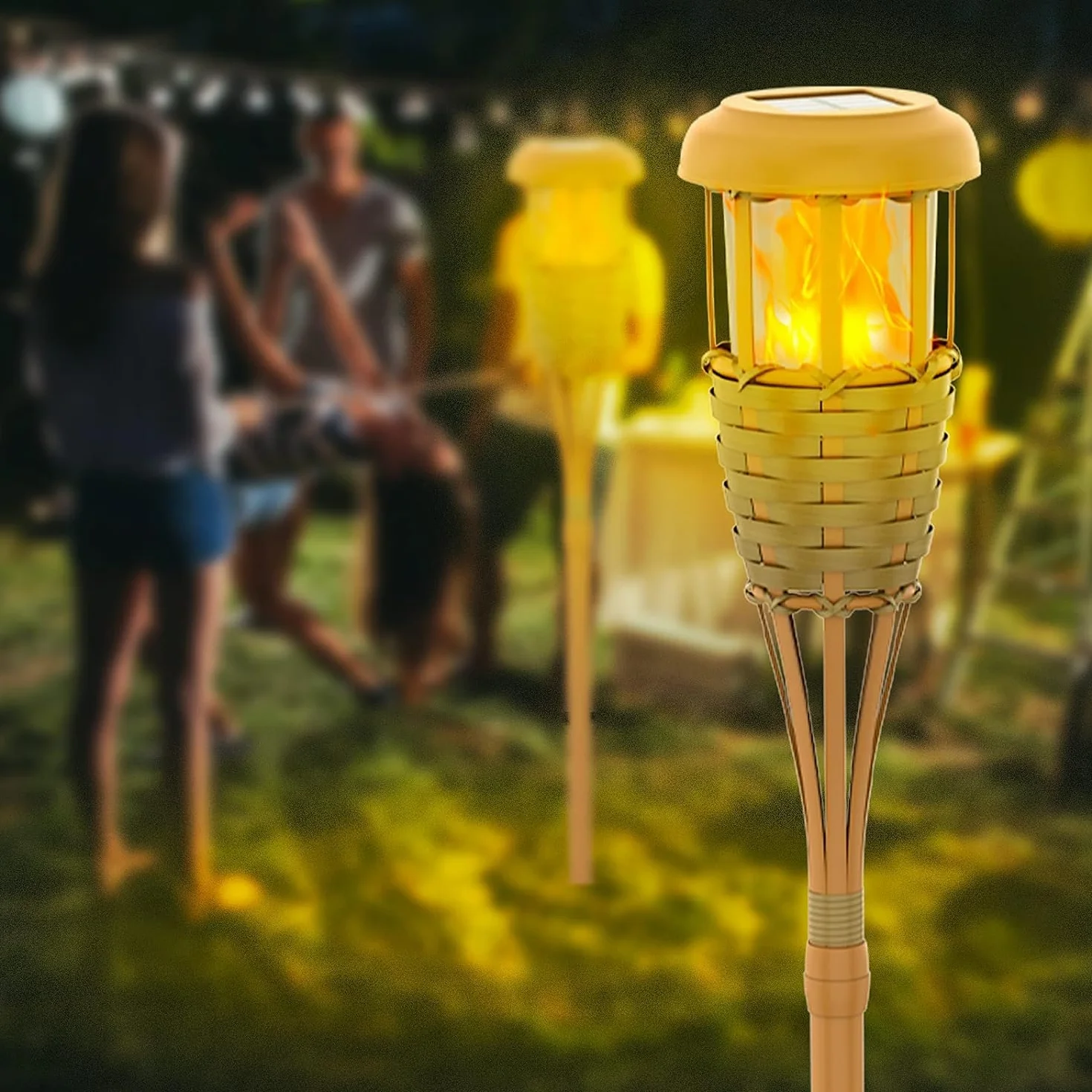 Lampes solaires d'extérieur avec flamme vacillante, lot de 4 pour jardin et terrasse