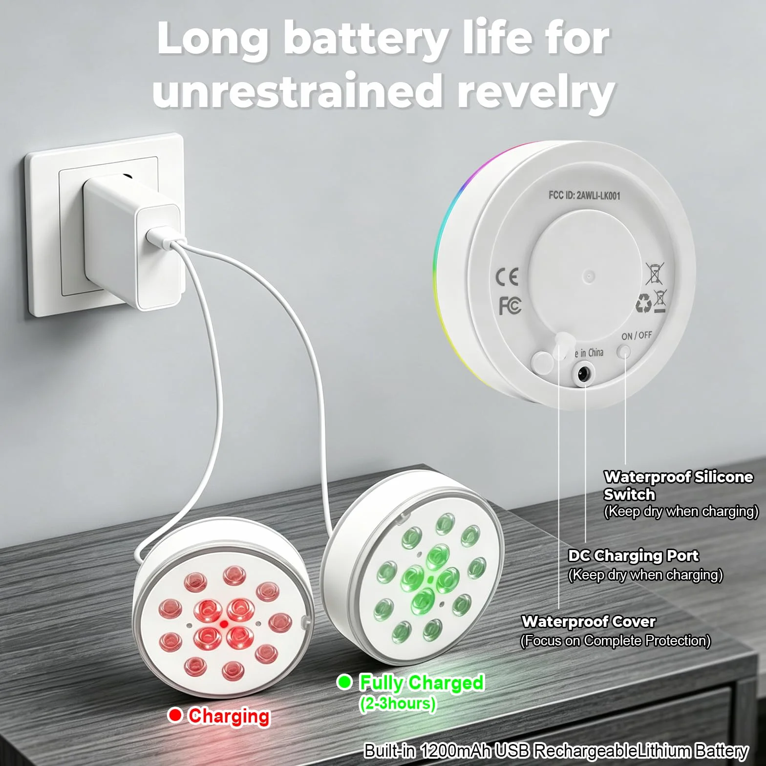 Lampe LED Submersible Rechargeable 16 Couleurs IP68 Étanches RGB Piscine avec Télécommande USB