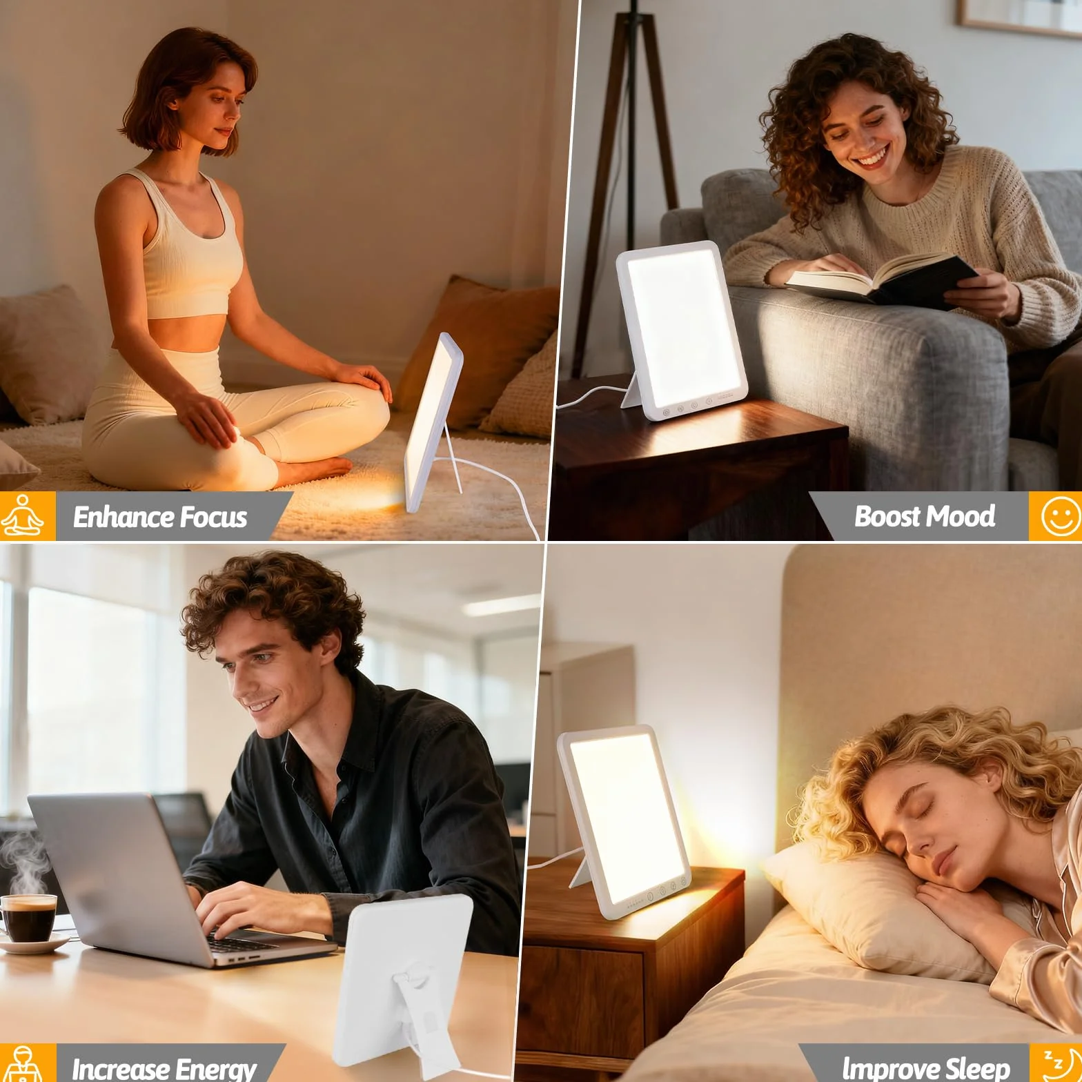Lampe de Luminothérapie 15000 Lux, Lumière du Jour Compacte, Sans UV, 3 Températures de Couleur, 5 Niveaux de Luminosité