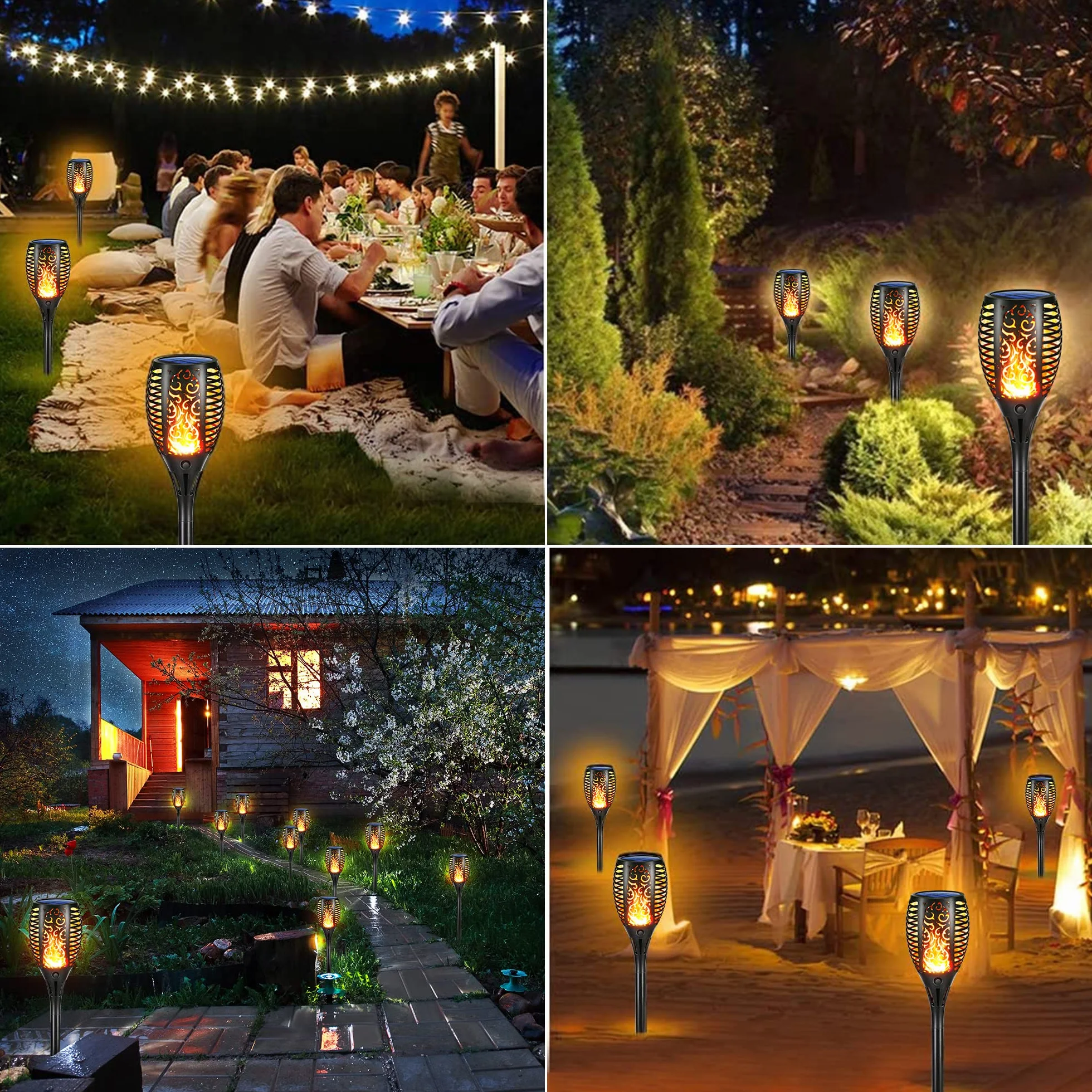 Moxled Lampe Solaire Flamme Exterieur 33 LED Etanche Torche Solaire Jardin Patio