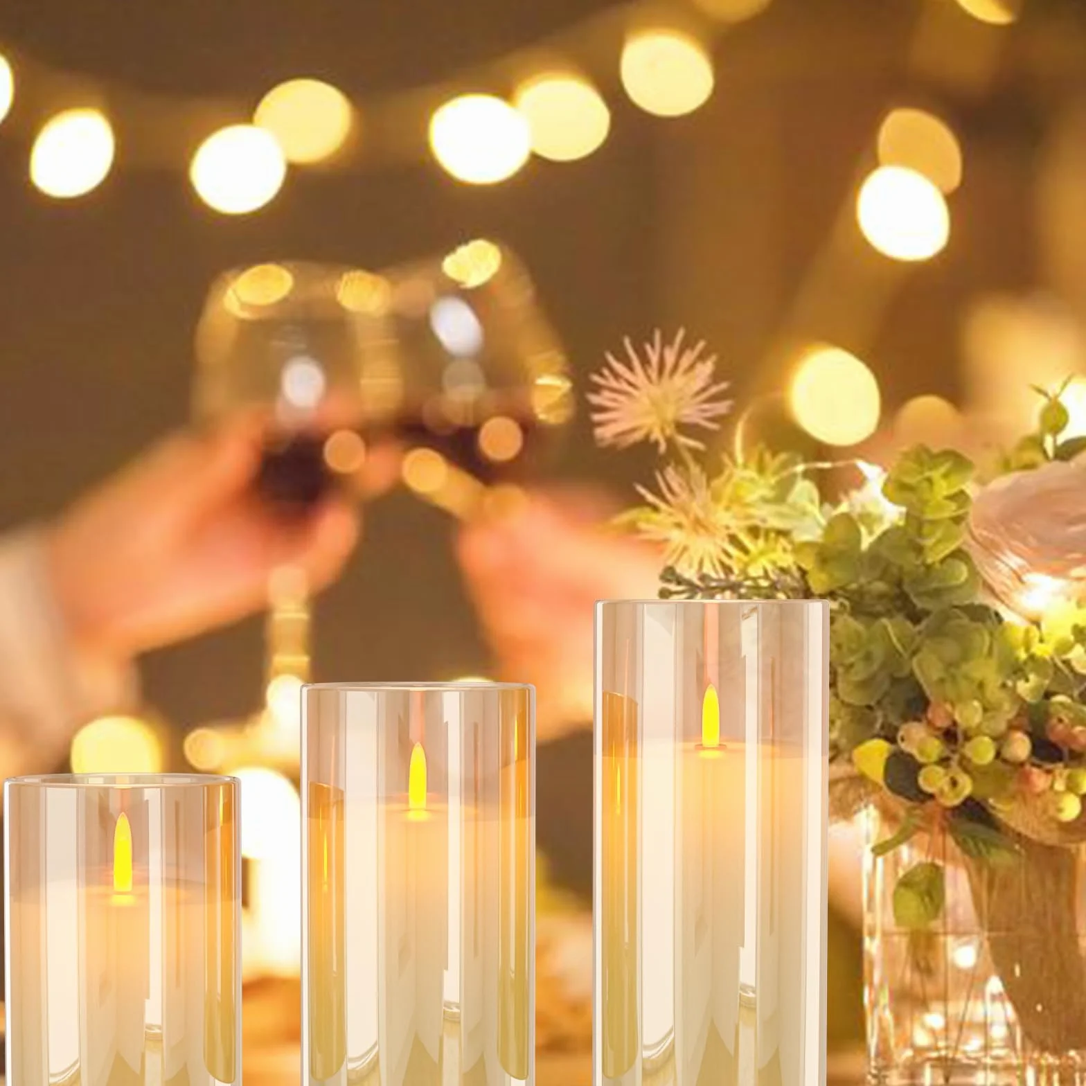 EXTSUD Bougies LED Sans Flamme Rechargeable Lot de 3 avec Télécommande et Minuterie, Bougies Décoratives en Verre Jaune