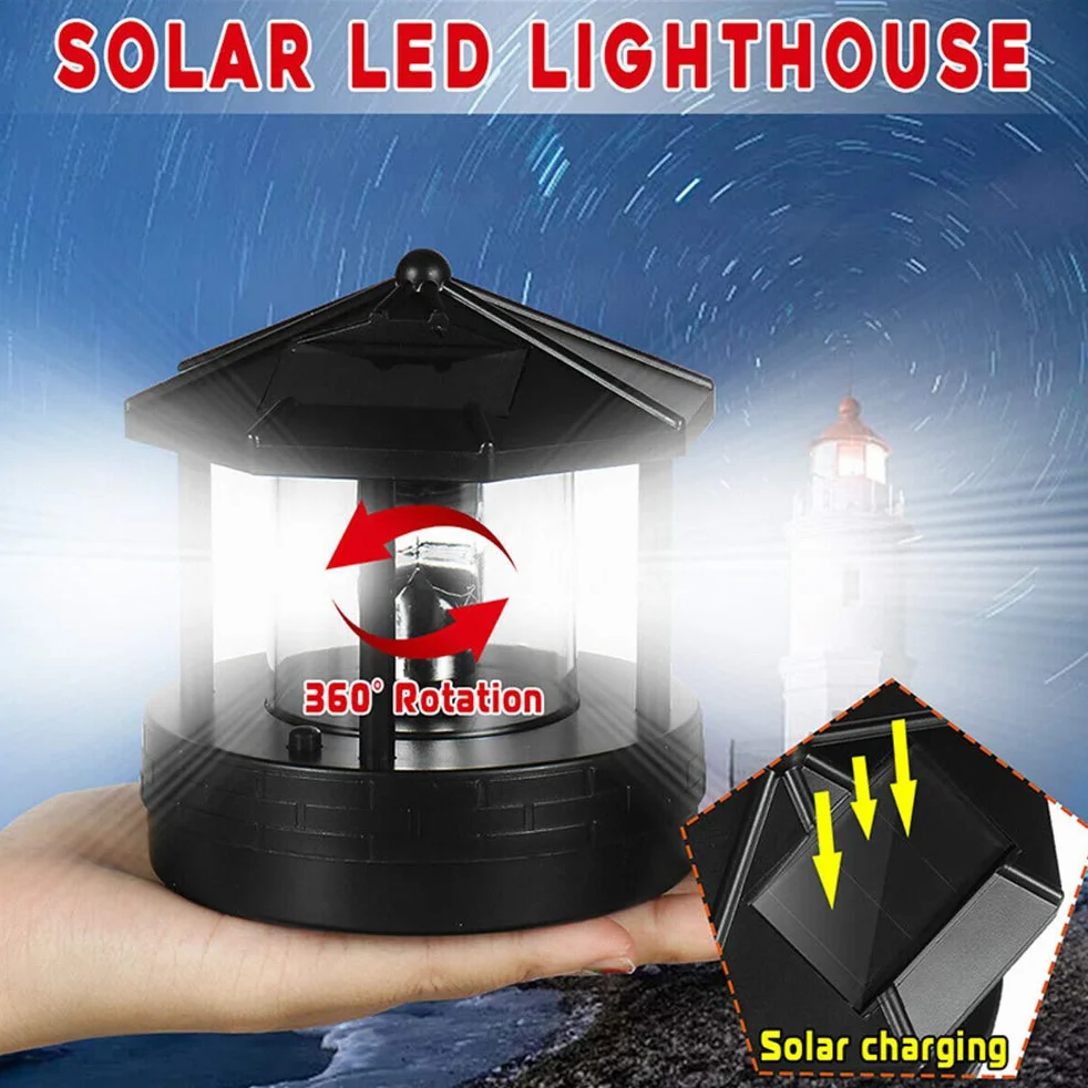 Phare à énergie Solaire, Tour de Balise Lumineuse Solaire, éclairage 360 Degrés, Abat-jour Rotatif, Allumage Automatique 1.2V pour Patio