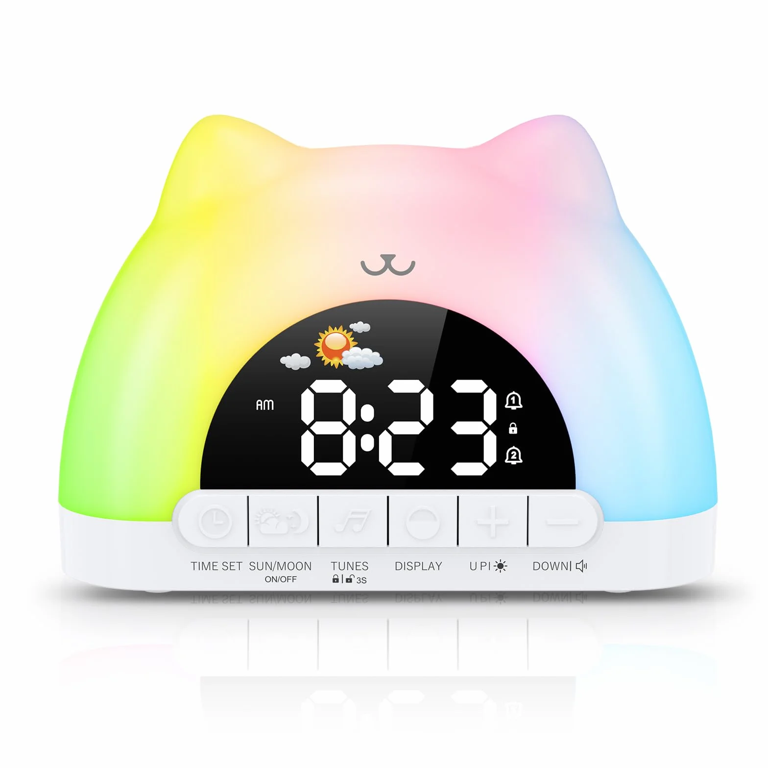ORIA Réveil Enfant Éducatif Jour/Nuit, Réveil Numérique avec Veilleuse RGB 11 Couleurs, 10 Musiques, Double Alarme