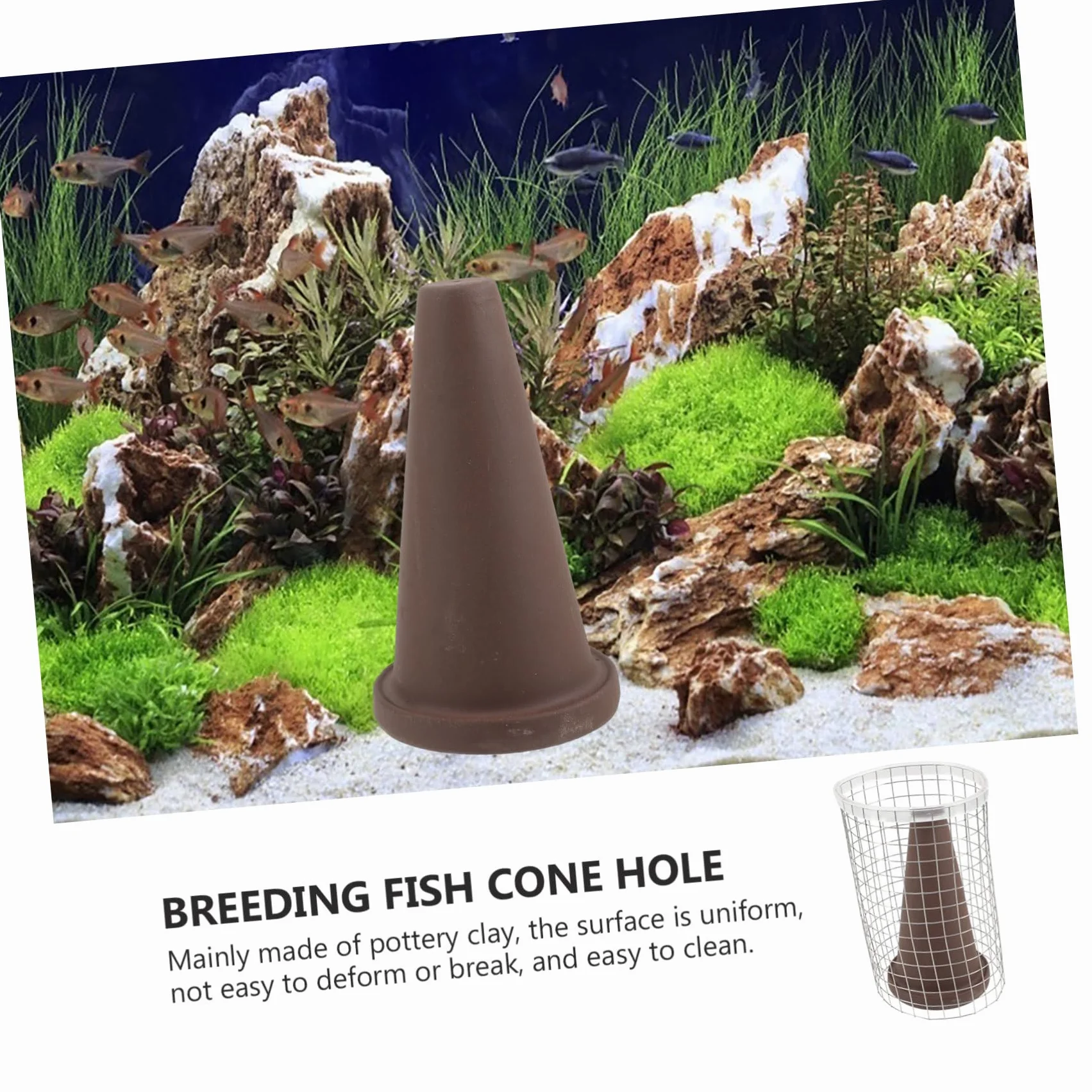 Toyvian Cône de Reproduction pour Poissons en Argile avec Filet Isolant et Rainure Inférieure, Protège Œufs de Poisson et Crevettes