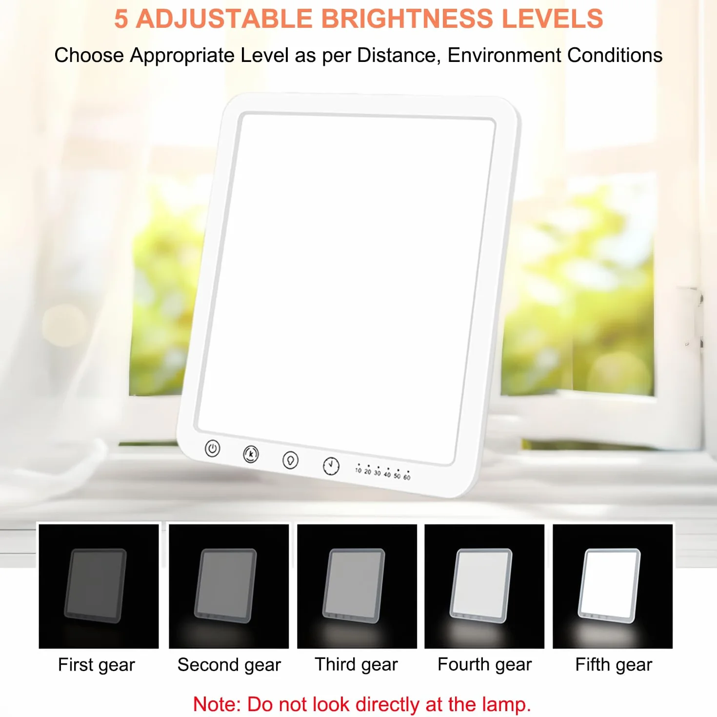 Lampe de Luminothérapie 15000 Lux, Simulation Lumière du Jour, Sans UV, 3 Températures de Couleur, 5 Niveaux de Luminosité, 6 Minuterie