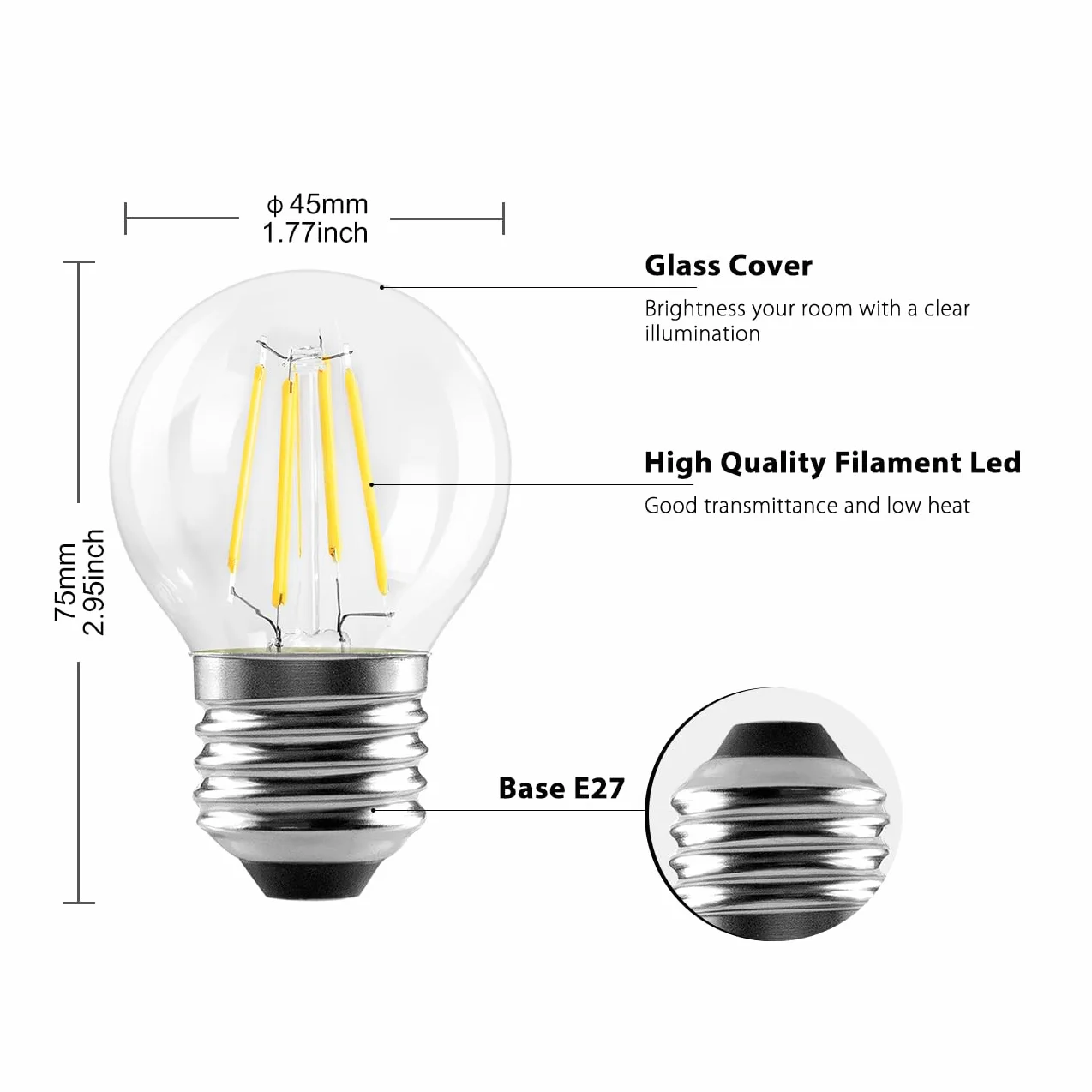Ampoule LED Filament E27 G45 4W 470Lm 2700K Blanc Chaud Lot de 6
