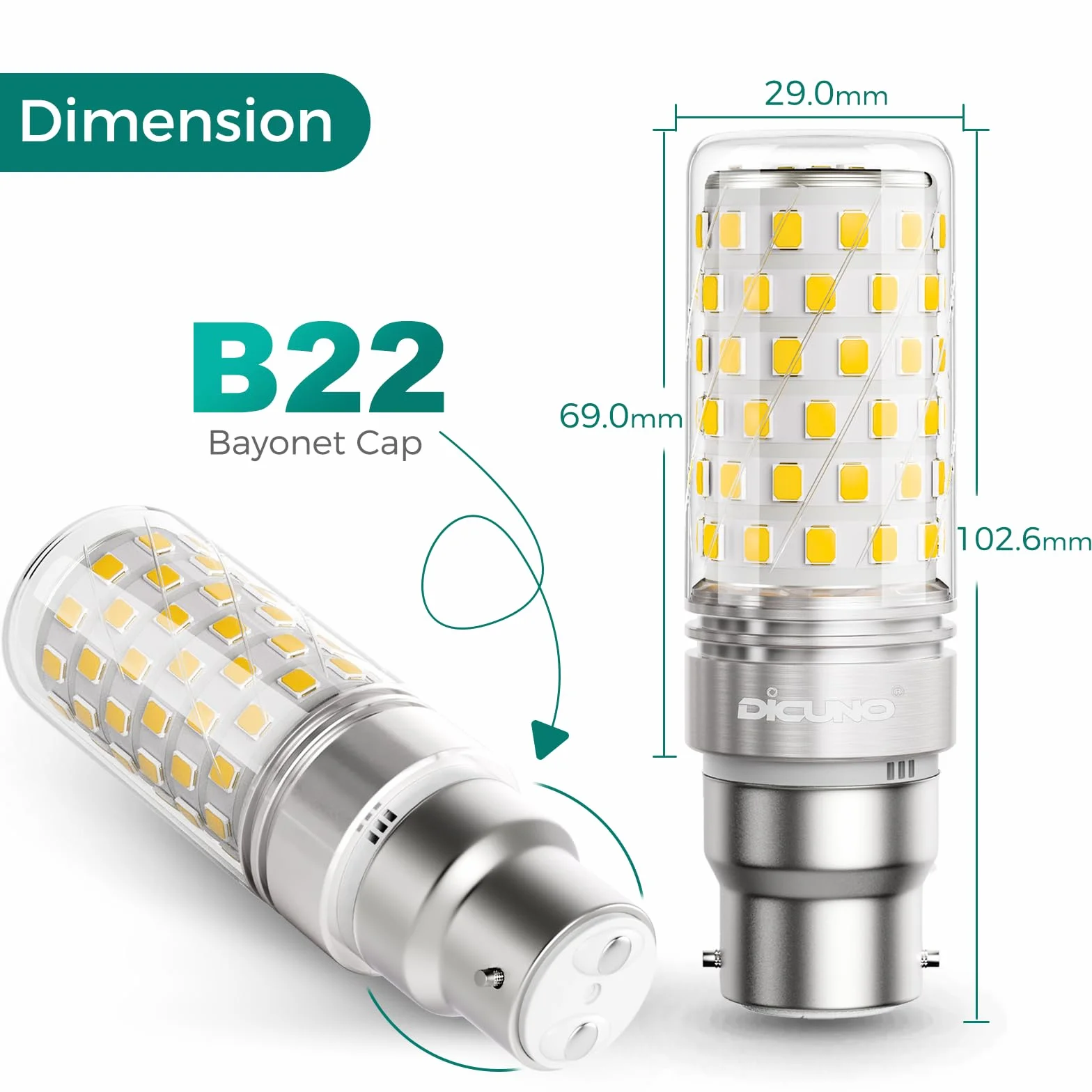 DiCUNO Ampoule LED B22 10W 1400lm 4000K Blanc Neutre Non-dimmable Lot de 2