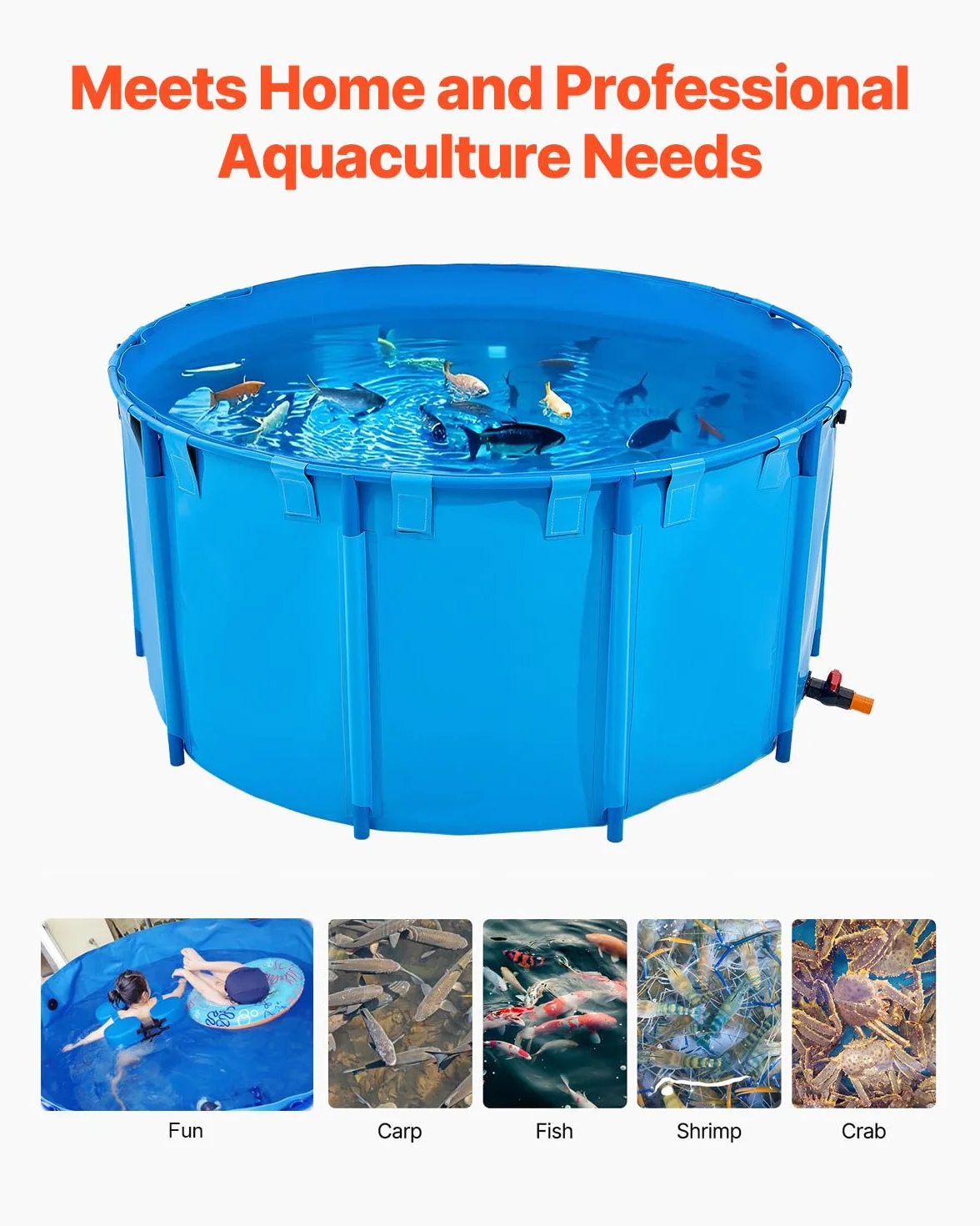 VEVOR Bassin à Poissons Hors Sol 3100 L, Étang en Toile PVC avec Cadre Plastique et Vanne de Vidange, Bleu