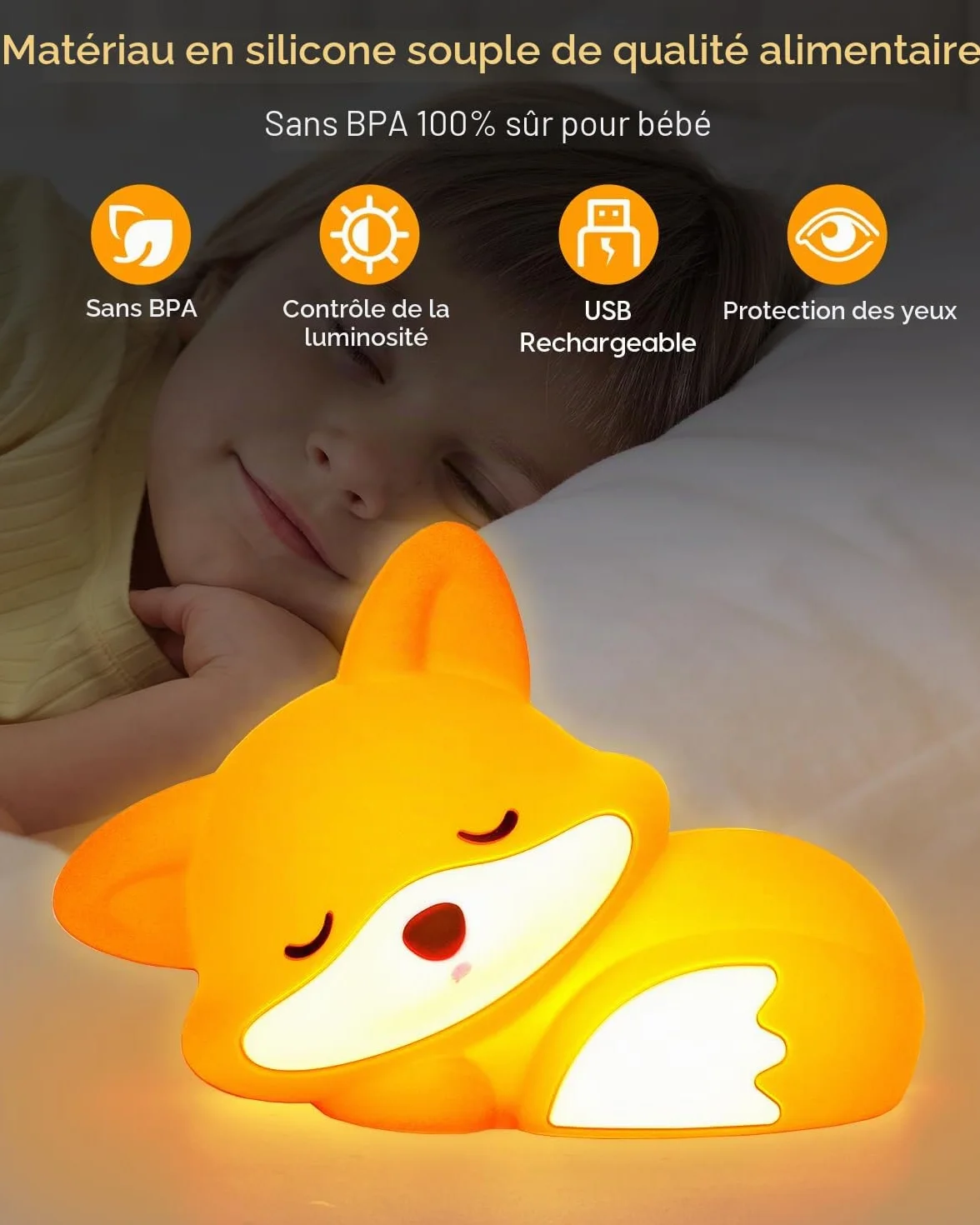 Amaredom Renard Veilleuse Lampe Mignonne Luminosité Réglable Minuterie 20 Min Chambre Enfant