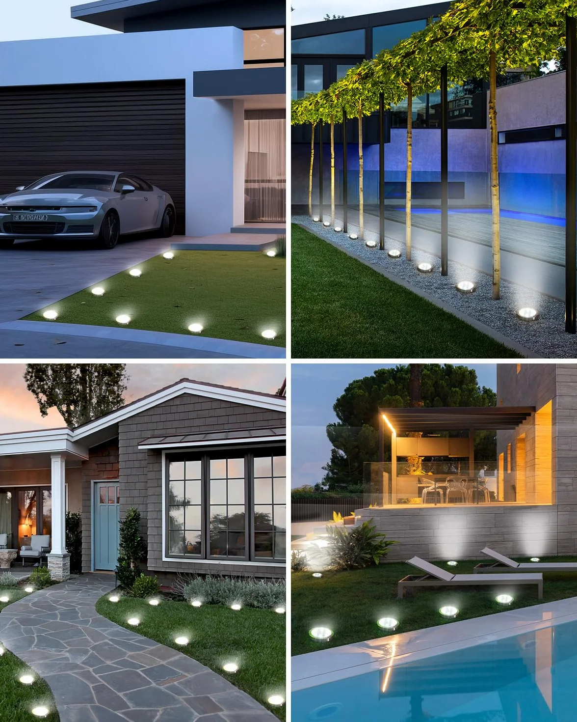 Lot de 8 Lampe Solaire Au Sol, 8 LED Jardin Exterieur Solaire Etanche, Spot Solaire Extérieur pour Chemins Pelouse Terrasse, Blanc Froid