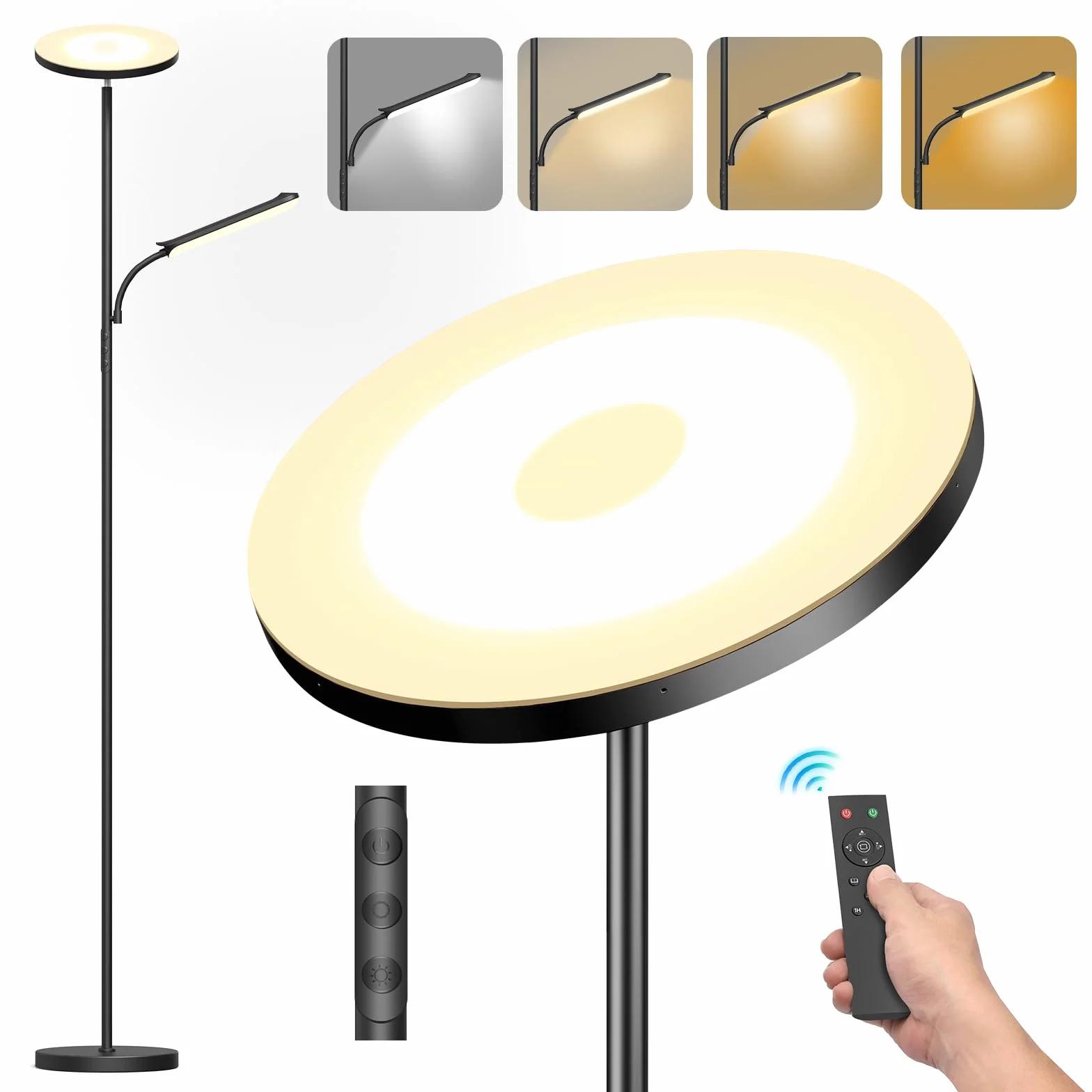 42W LED Lampadaire Dimmable 4000LM Super Lumineux Pied Salon avec Liseuse 2700K-6500K Télécommande Contrôle Tactile