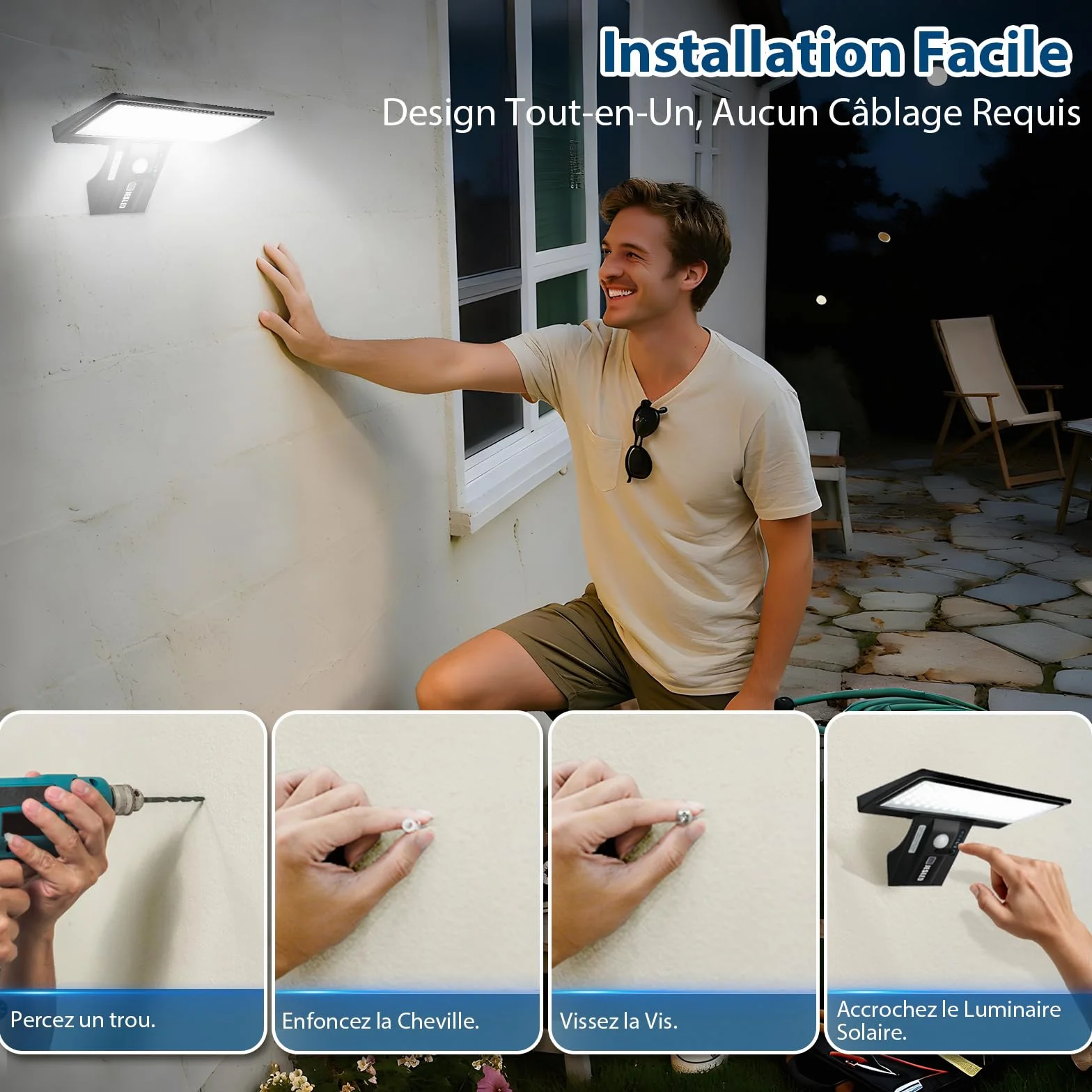 JESLED Lumière solaire extérieure murale 90 LED Détecteur de mouvement IP65 4 Paquet