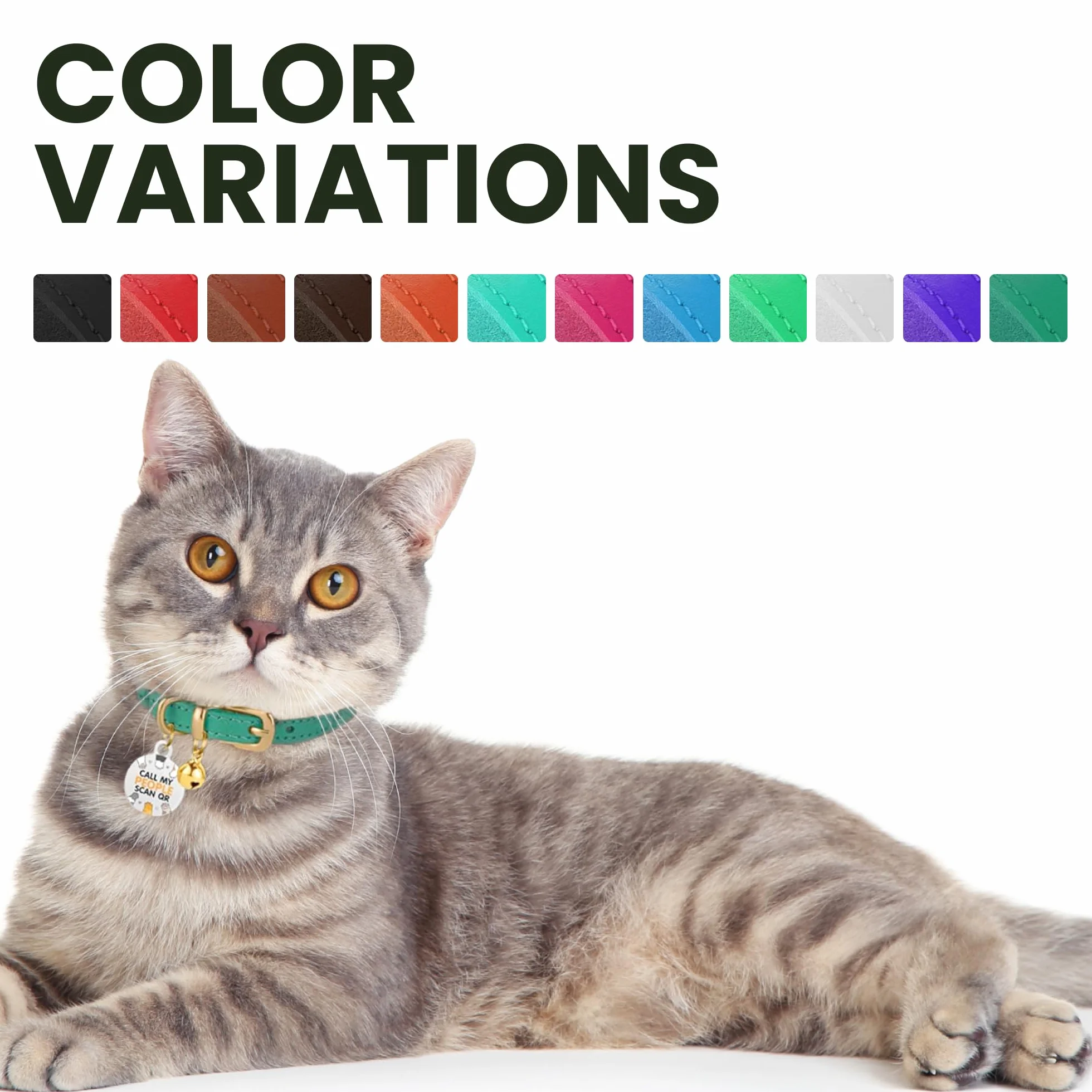Collier pour Chat en Cuir avec Médaille QR-ID Amovible – BRONZEDOG, Non-Anti-Étranglement, Marron Clair & Or, 18-22 cm