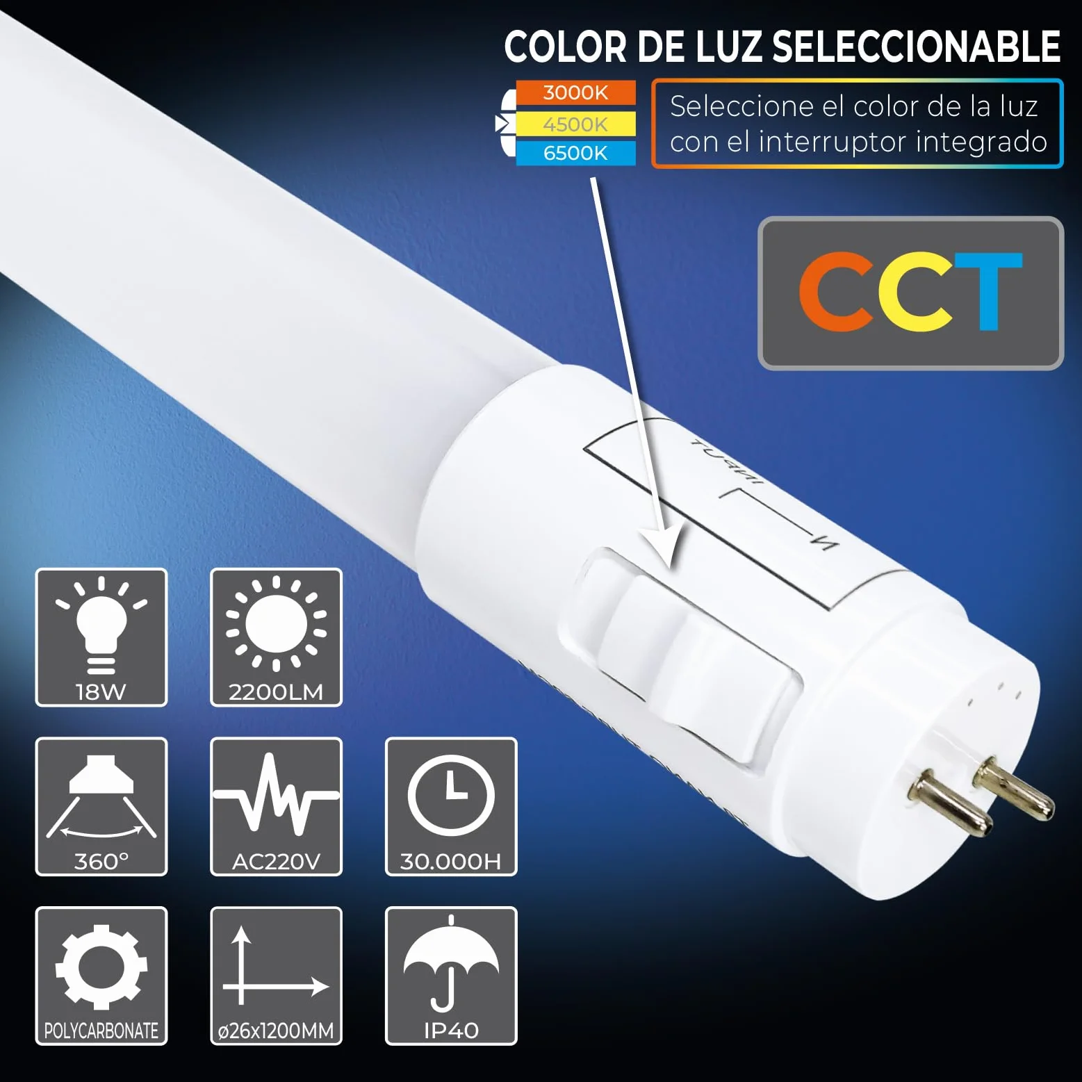 Lot de 4 Tube LED 120cm 18W CCT T8 2200 Lumens ATOMANT