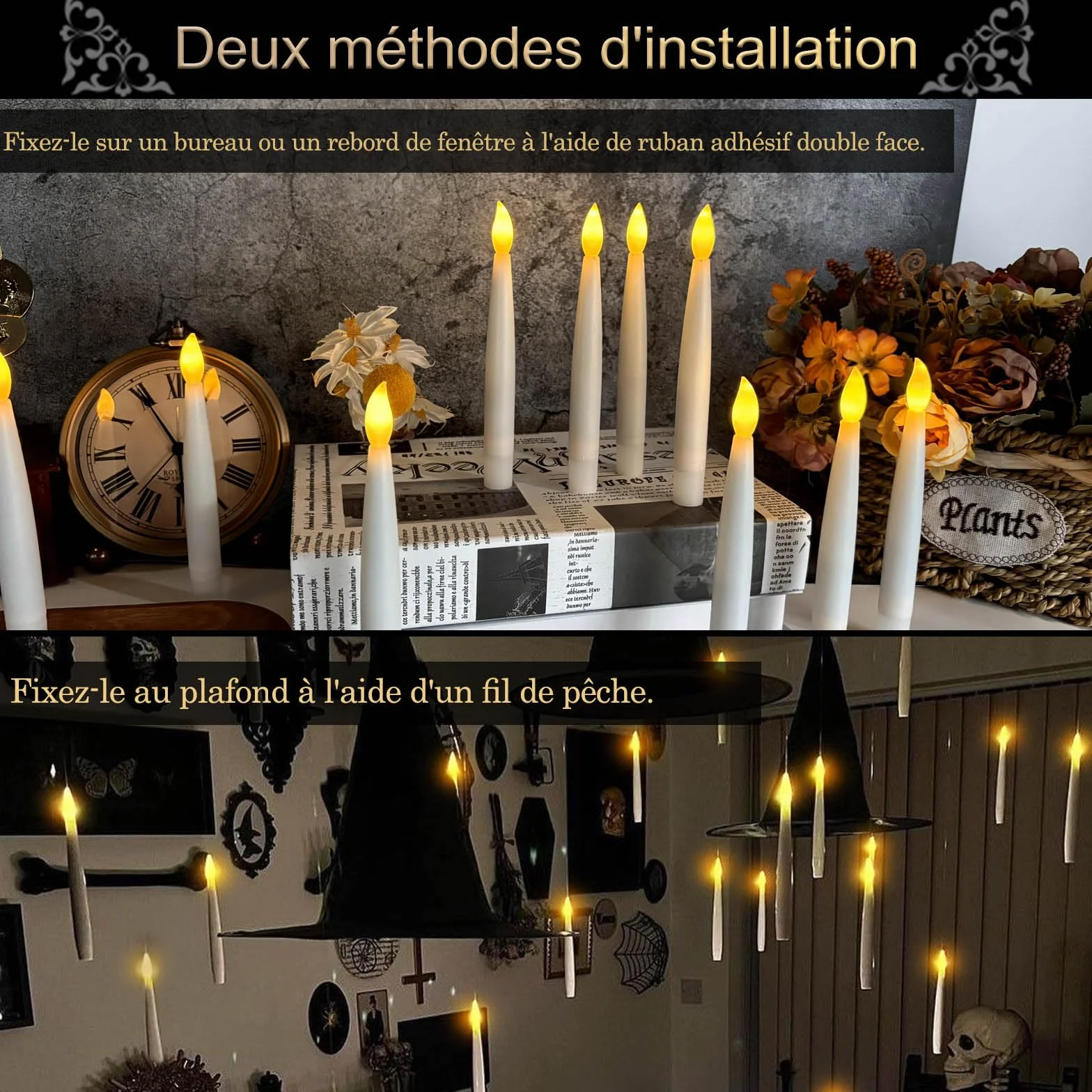Bougies Flottantes LED 12PCS avec Télécommande, Bougies Flamme Vacillante pour Décoration Église Noël Halloween (Blanc Chaud)