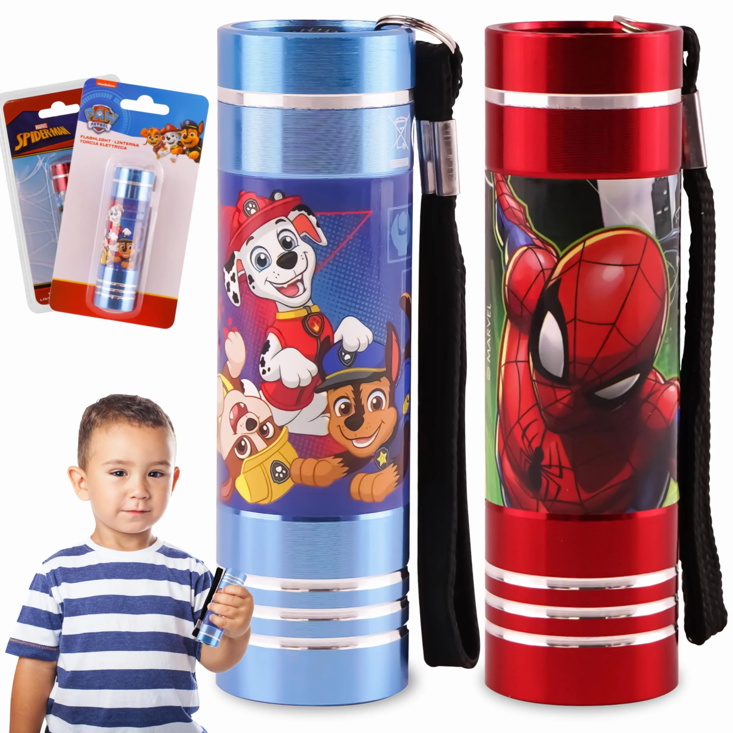 Lampe de poche Spiderman LED aluminium 8,7 cm pour enfants veilleuse Paw Patrol avec lanière