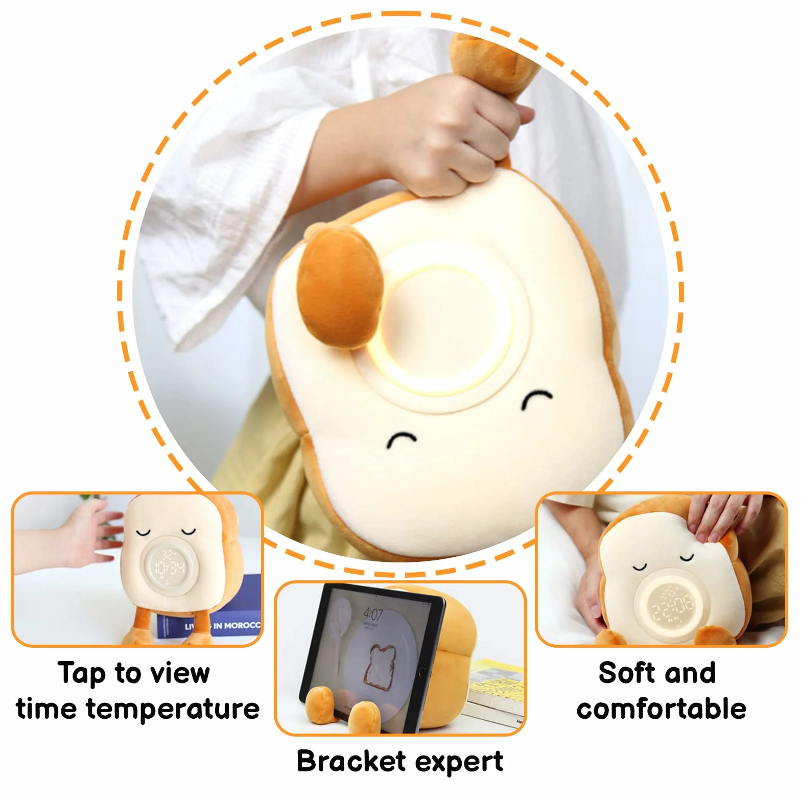 Réveil Pédagogique Enfant avec Veilleuse Gradable et Support pour Téléphone, Rechargeable