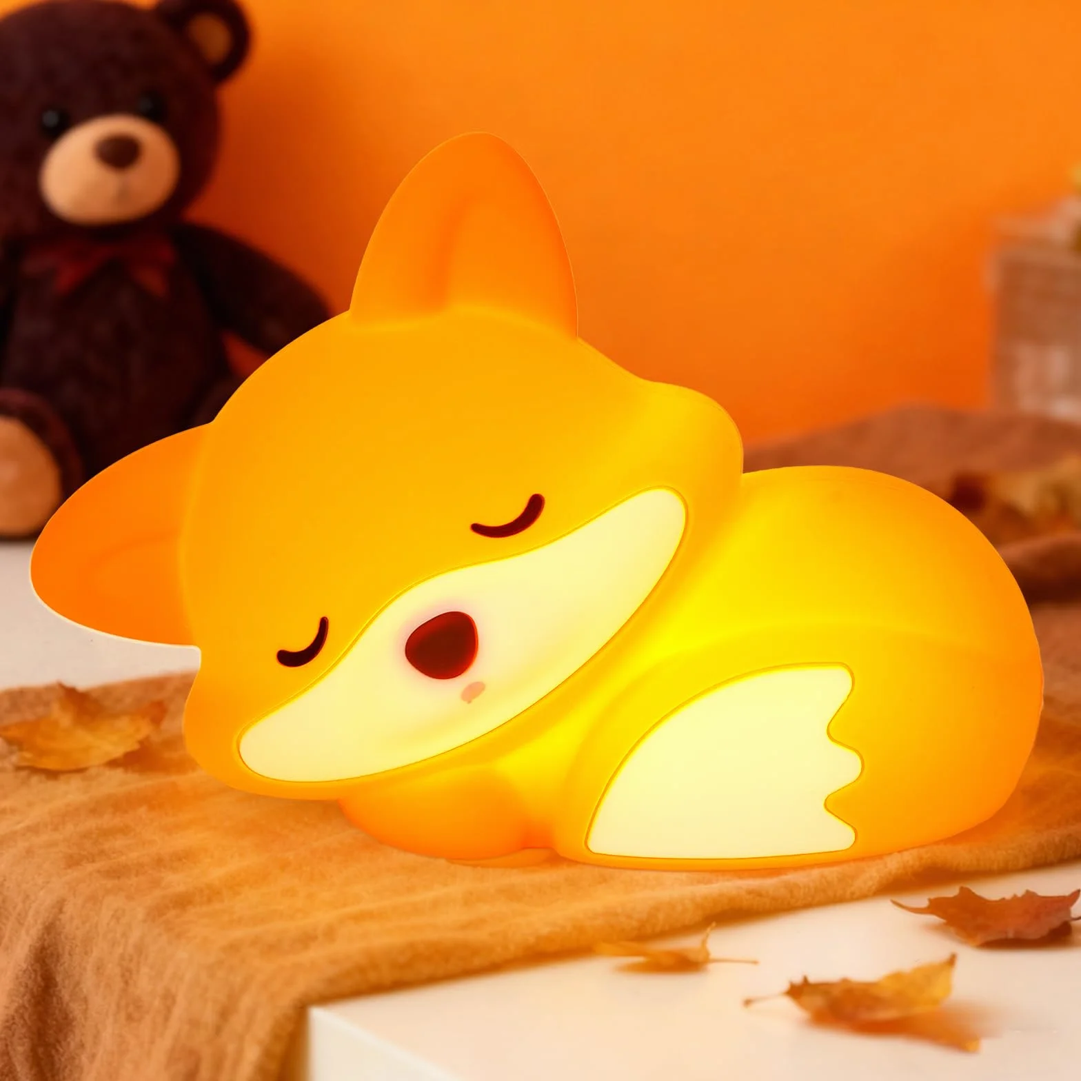 Amaredom Renard Veilleuse Lampe Mignonne Luminosité Réglable Minuterie 20 Min Chambre Enfant