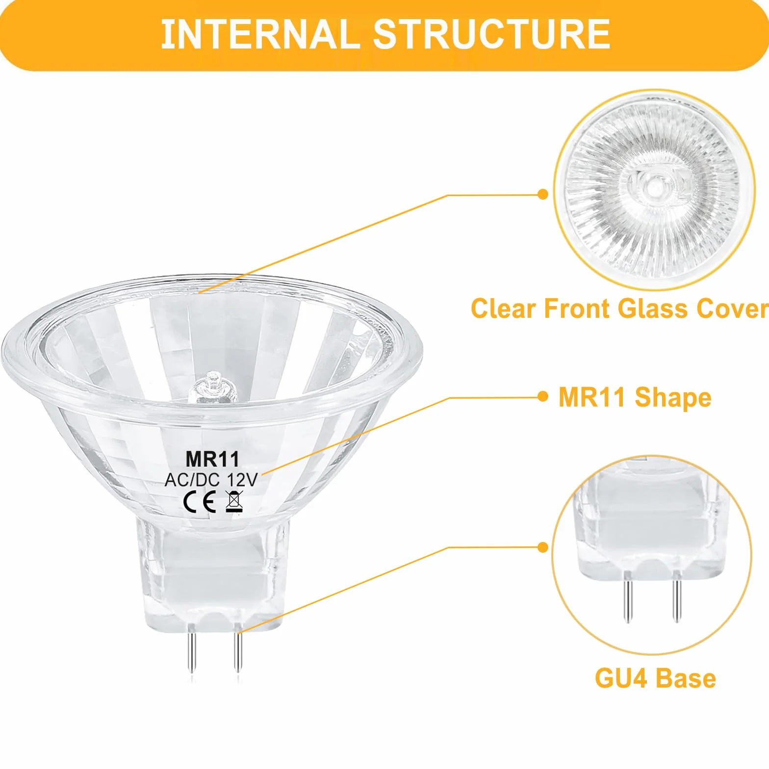 Ampoule Halogène MR11 GU4 12V 20W 35mm Dimmable Blanc Chaud 2700K Lot de 6