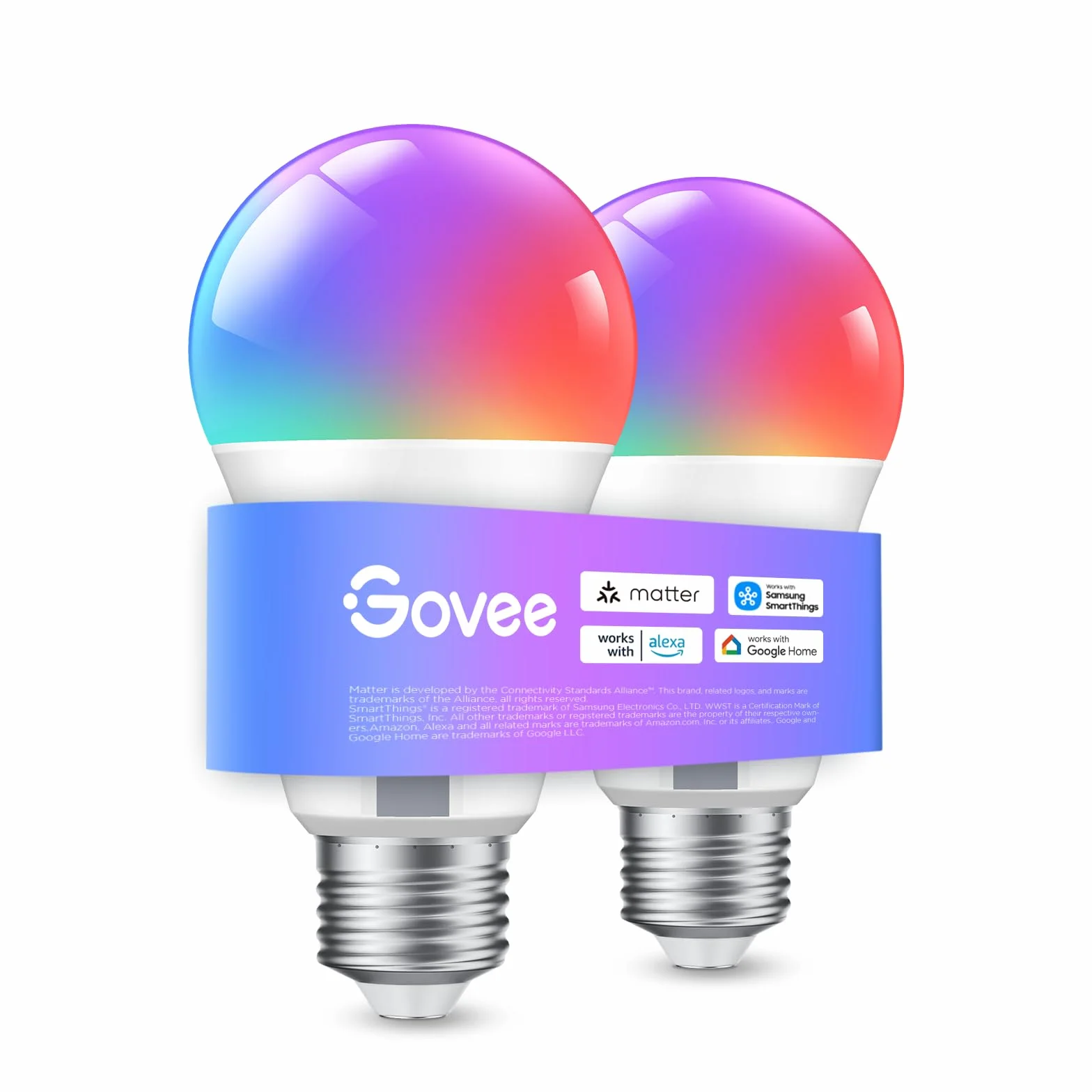 Govee Ampoule E27 WiFi Bluetooth Intelligente 800LM RGBWW Lot de 2 Compatible SmartThings Matter Alexa Google Assistant