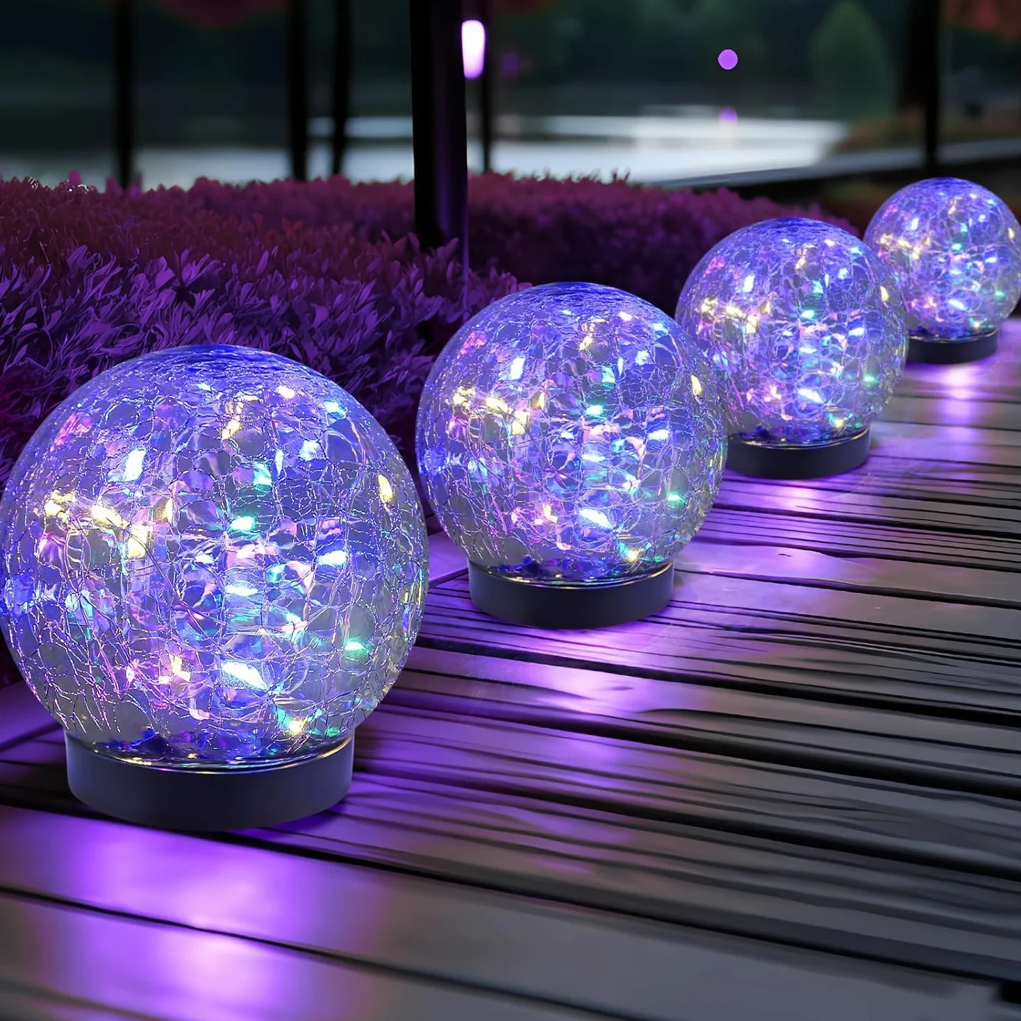 Lampes Solaires de Jardin Lot de 4 Boules en Verre Craquelé Décoration Extérieure Étanche