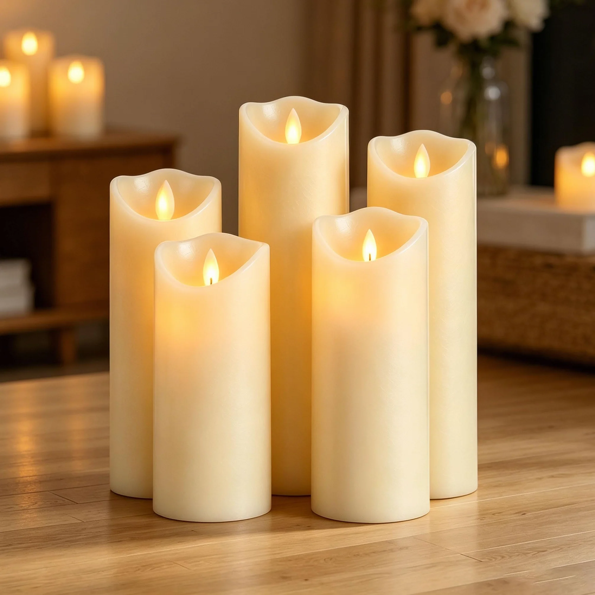 Bougies LED en Cire Ivoire Flamme Oscillante Réaliste, Télécommande, Diamètre 5,5cm, Réutilisables