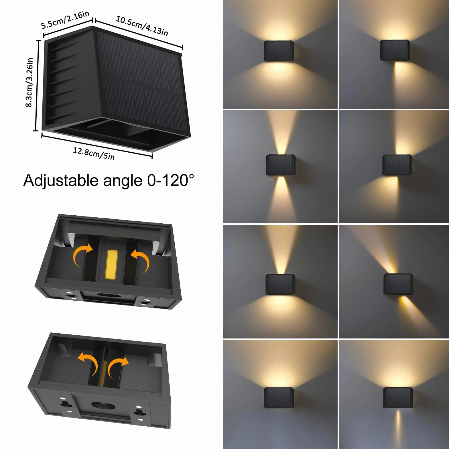 T-SUN Lot de 4 Applique Murale Exterieur Solaire, 3000K Lumière Chaude, Faisceau Réglable, Étanche pour Jardin
