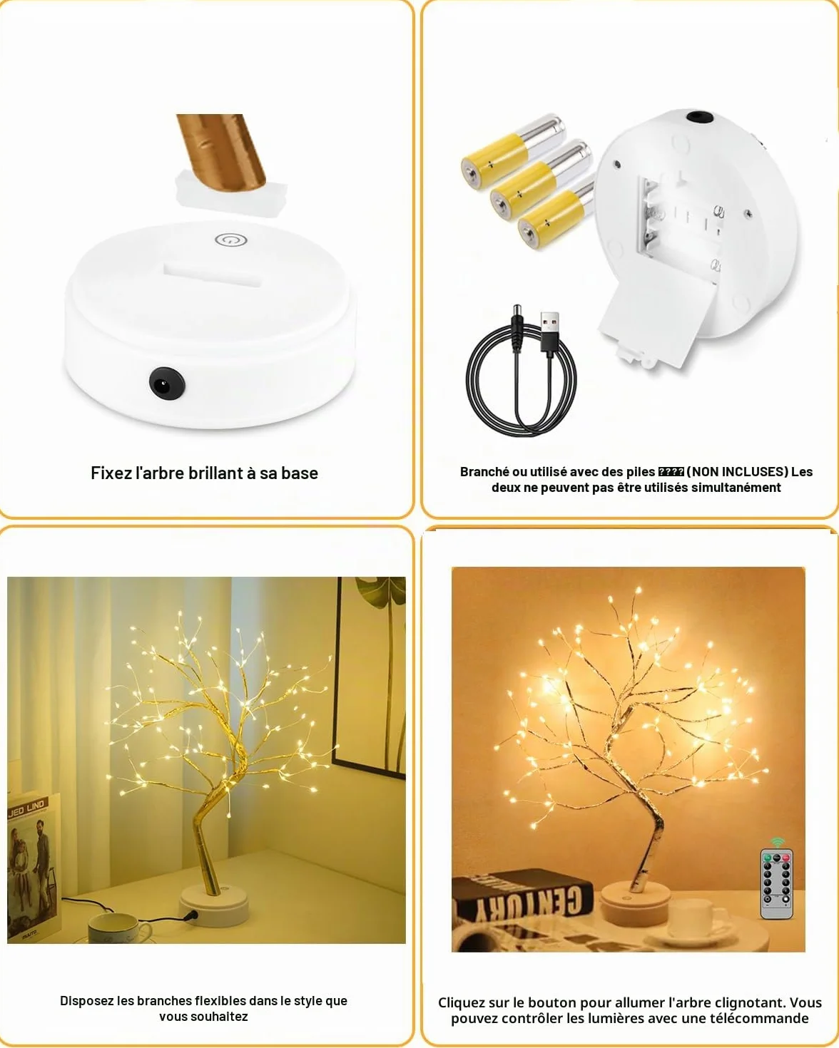 Kinamy Arbre Lumineux LED 8 Modes avec Télécommande USB/Batterie pour Décoration Mariage