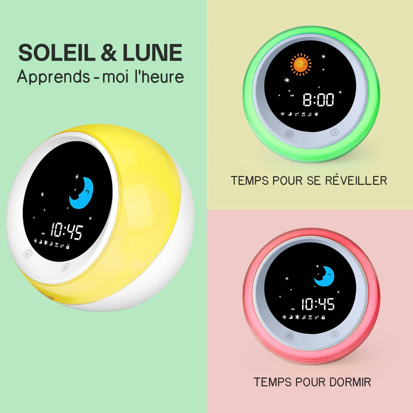 iHoo Réveil Enfants avec Lever du Soleil et Lune, Son de Sommeil, Lumière de Nuit Automatique