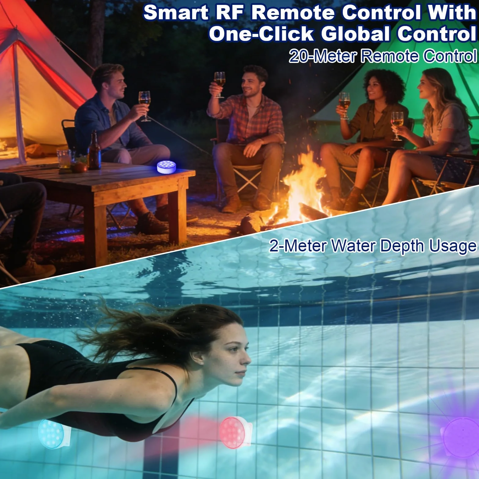 Lumière Submersible LED Rechargeable Piscine 16 Couleurs Aimant IP68 Étanche Télécommande RF