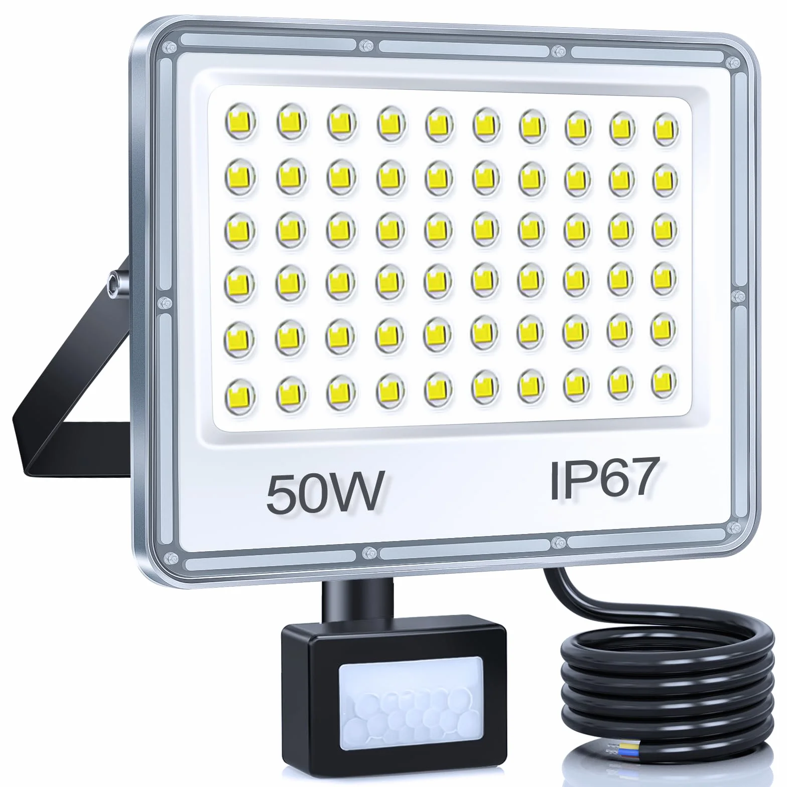YIQIBRO Projecteur LED Exterieur Detecteur de Mouvement 50W 5000LM 7000K IP67 Etanche Jardin Patio Garage