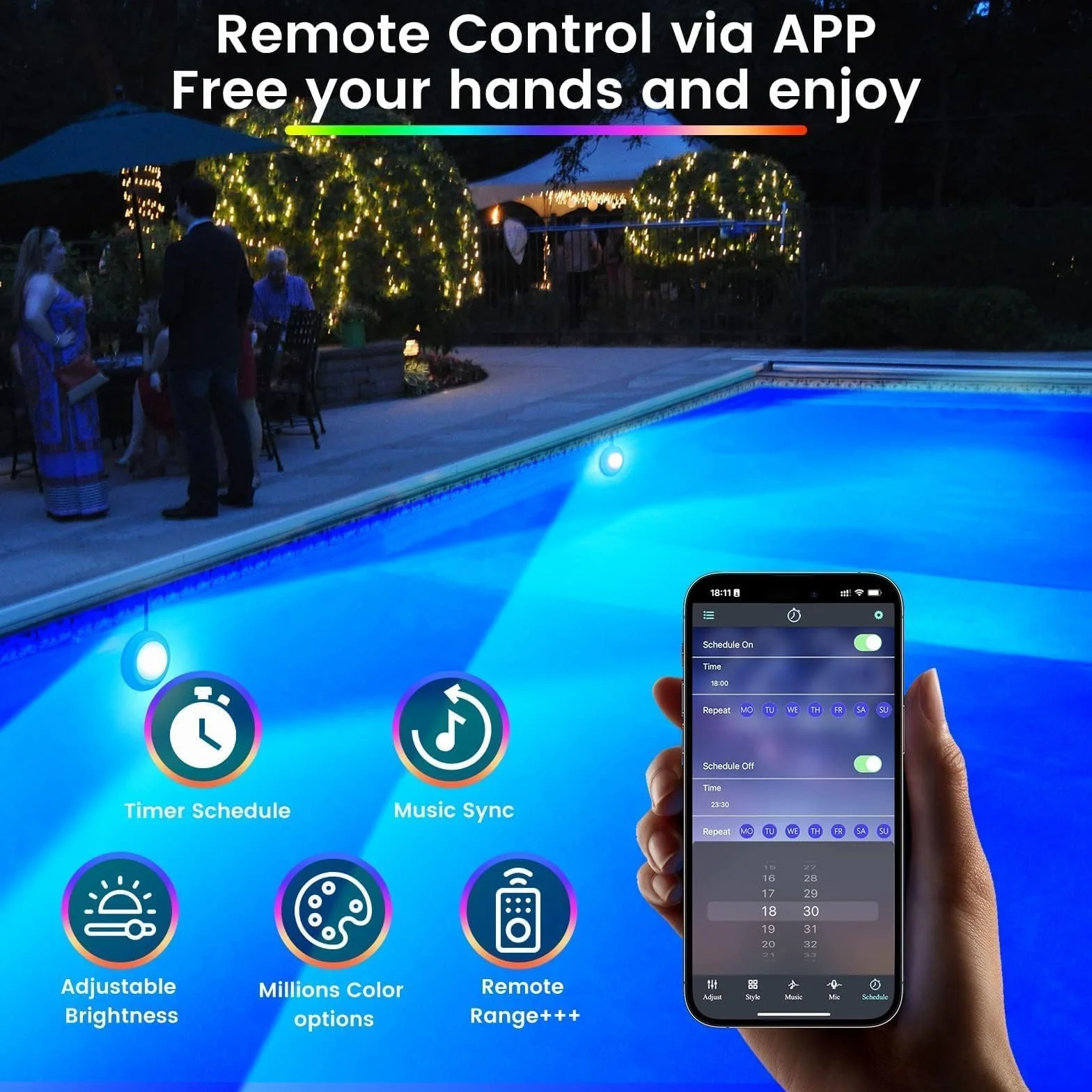 LyLmLe Eclairage Piscine LED 40W Double Lumière avec Câble 6,5m, 12V IP68 Contrôlé par APP